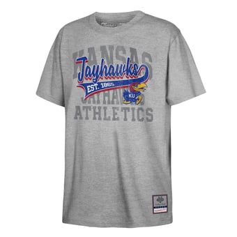 Youth Mitchell & Ness  Heather Gray Kansas Jayhawks Retro Sweeper T-Shirt