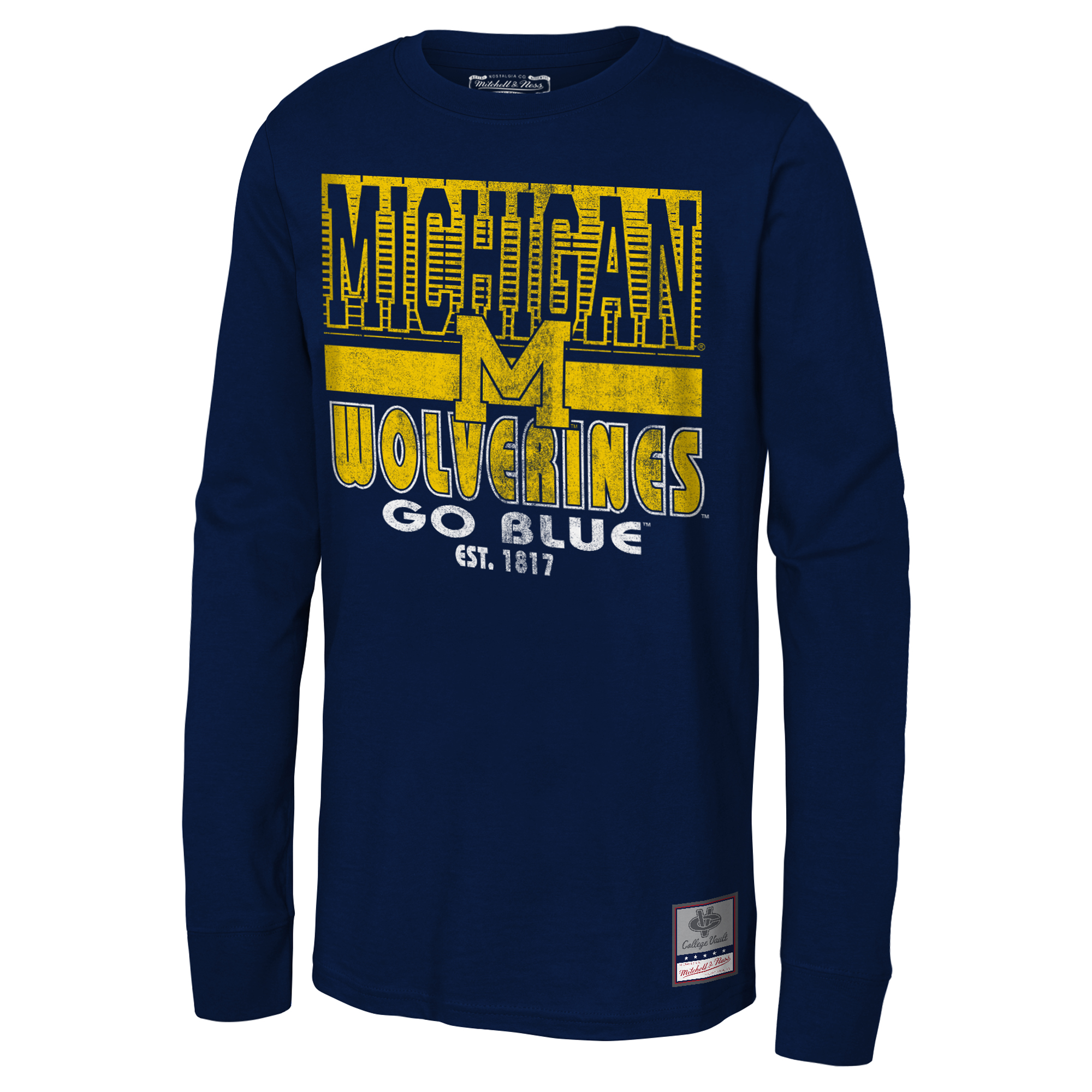 Youth Mitchell & Ness Navy Michigan Wolverines Retro Big Game Long Sleeve T-Shirt