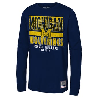 Youth Mitchell & Ness Navy Michigan Wolverines Retro Big Game Long Sleeve T-Shirt