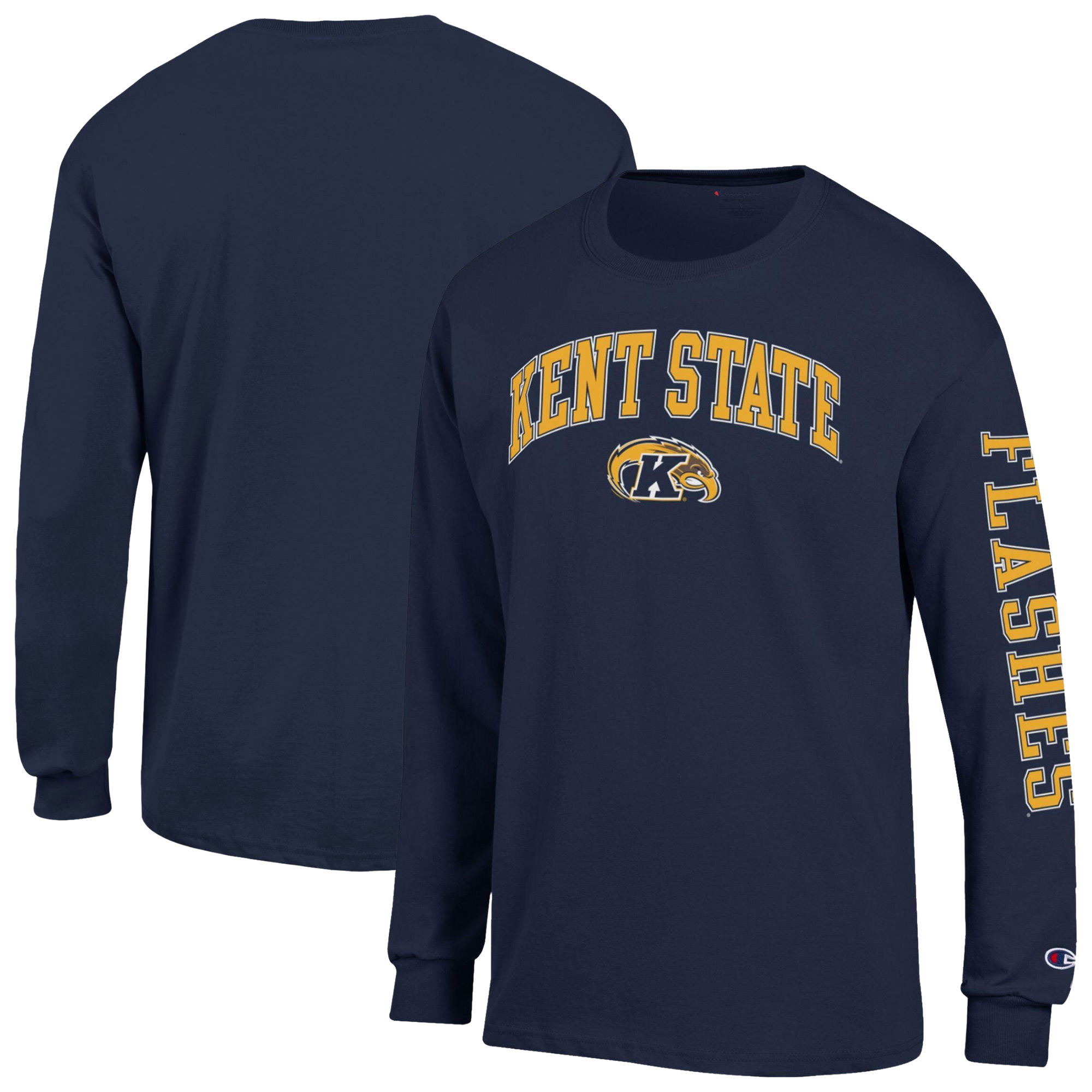 Men’s Champion Navy Kent State Golden Flashes Arch Logo Long Sleeve T-Shirt