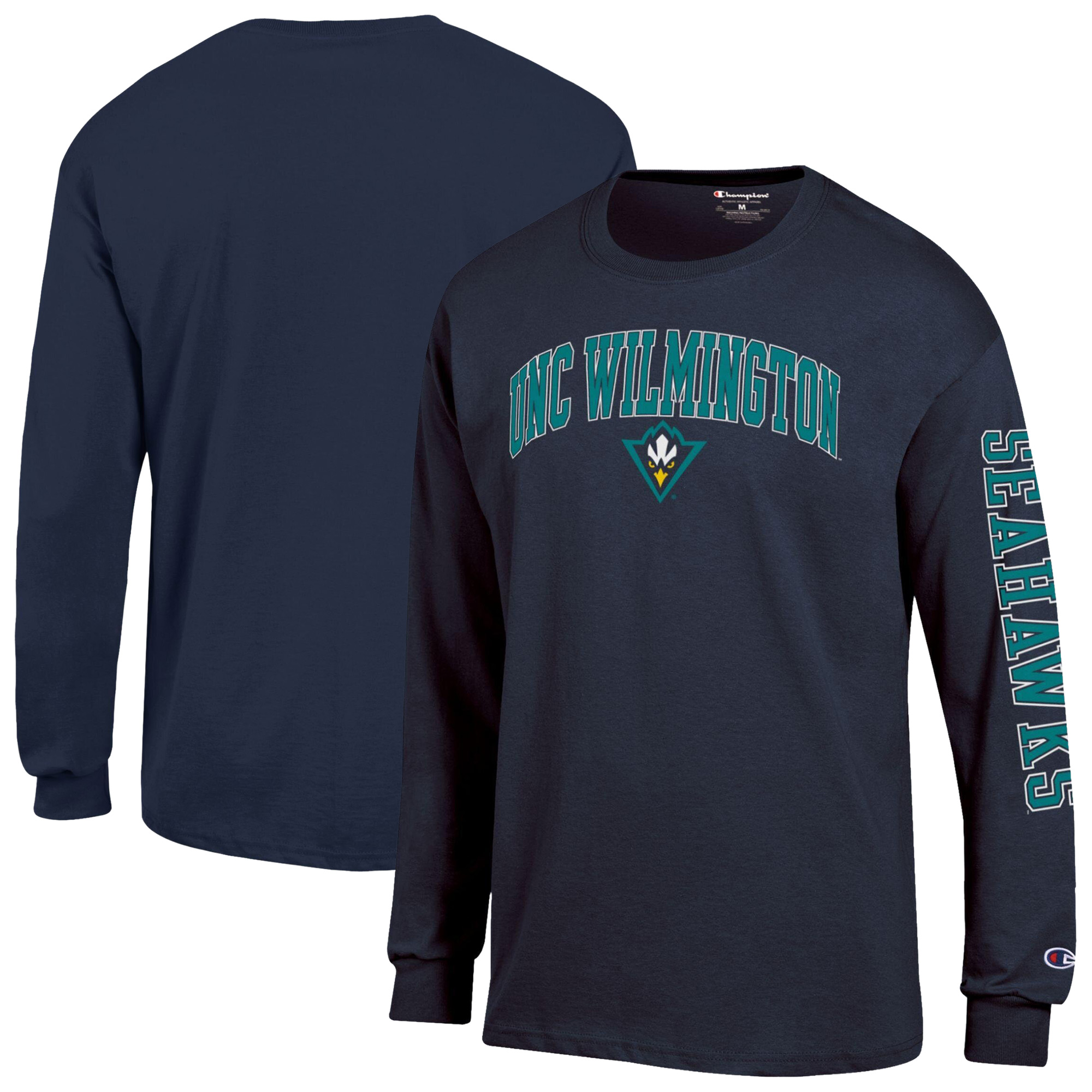 Men’s Champion Navy UNC Wilmington Seahawks Arch Logo Long Sleeve T-Shirt
