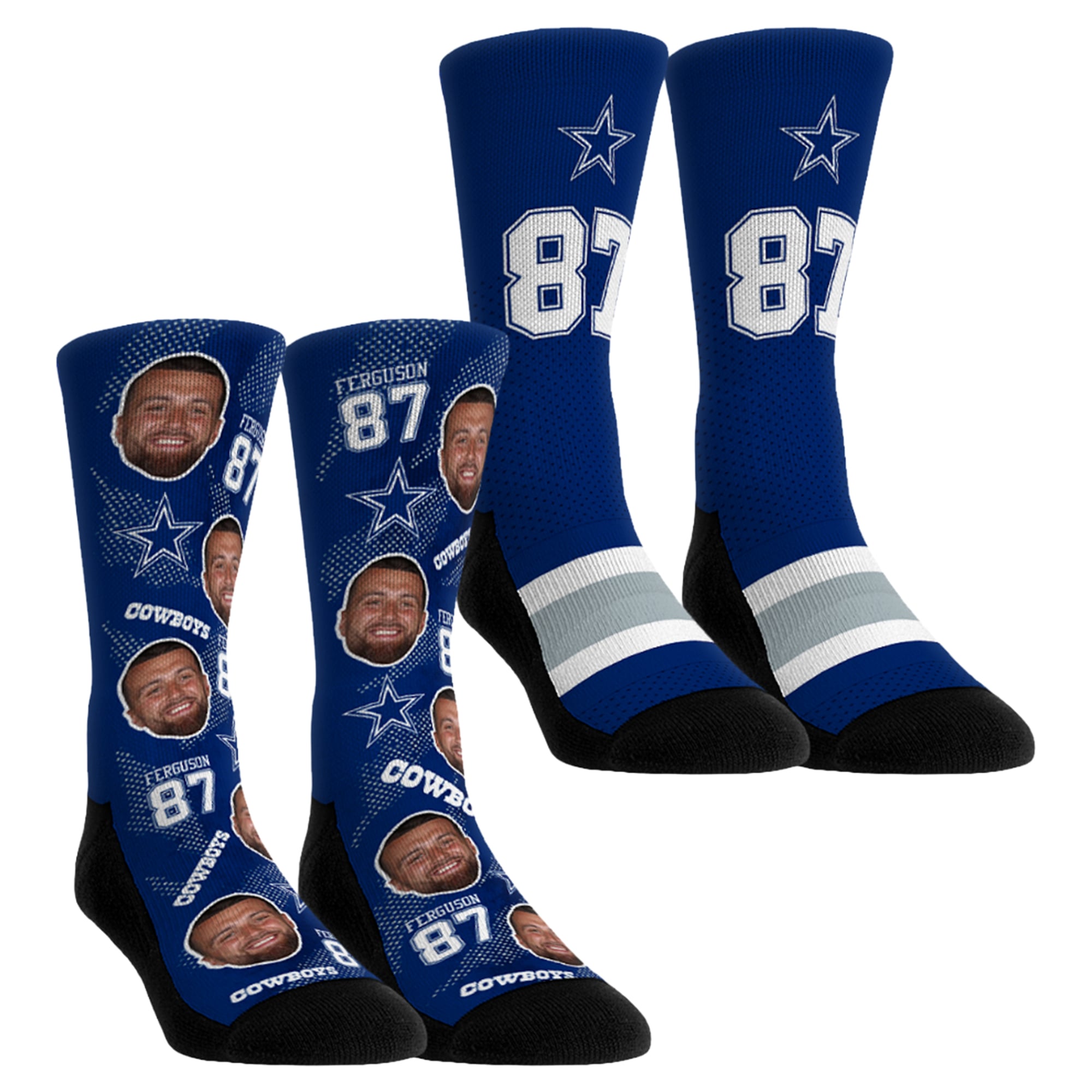 Unisex Rock Em Socks Jake Ferguson Royal Dallas Cowboys Football Guy Two-Pack Crew Socks Set