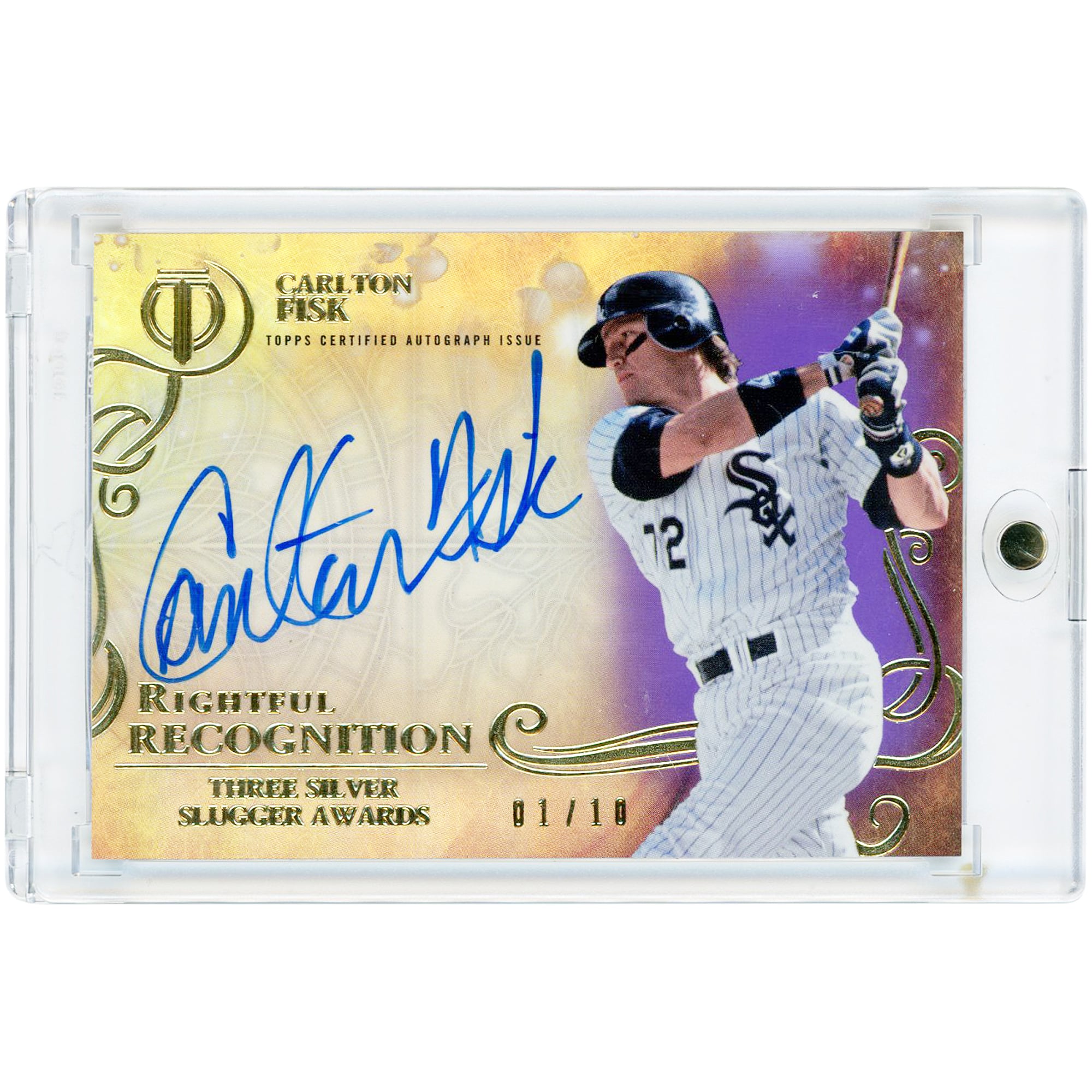 Tarjeta autografiada de Carlton Fisk de los Chicago White Sox, edición 2015 Topps Tribute Purple #NOW-CF #1/10