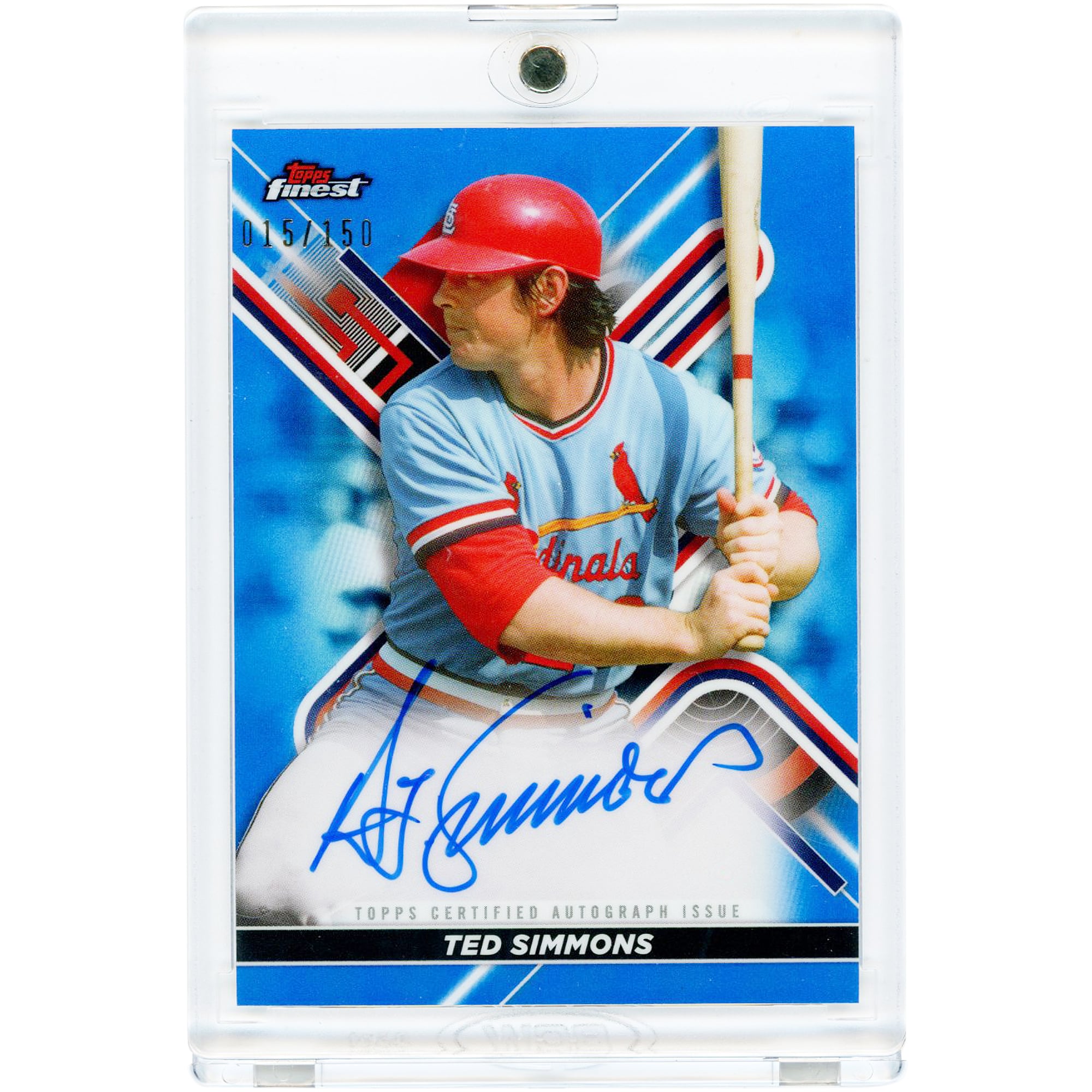 Tarjeta autografiada de Ted Simmons de los St. Louis Cardinals, Topps Finest Blue Refractor 2022 #FA-TS #15/150