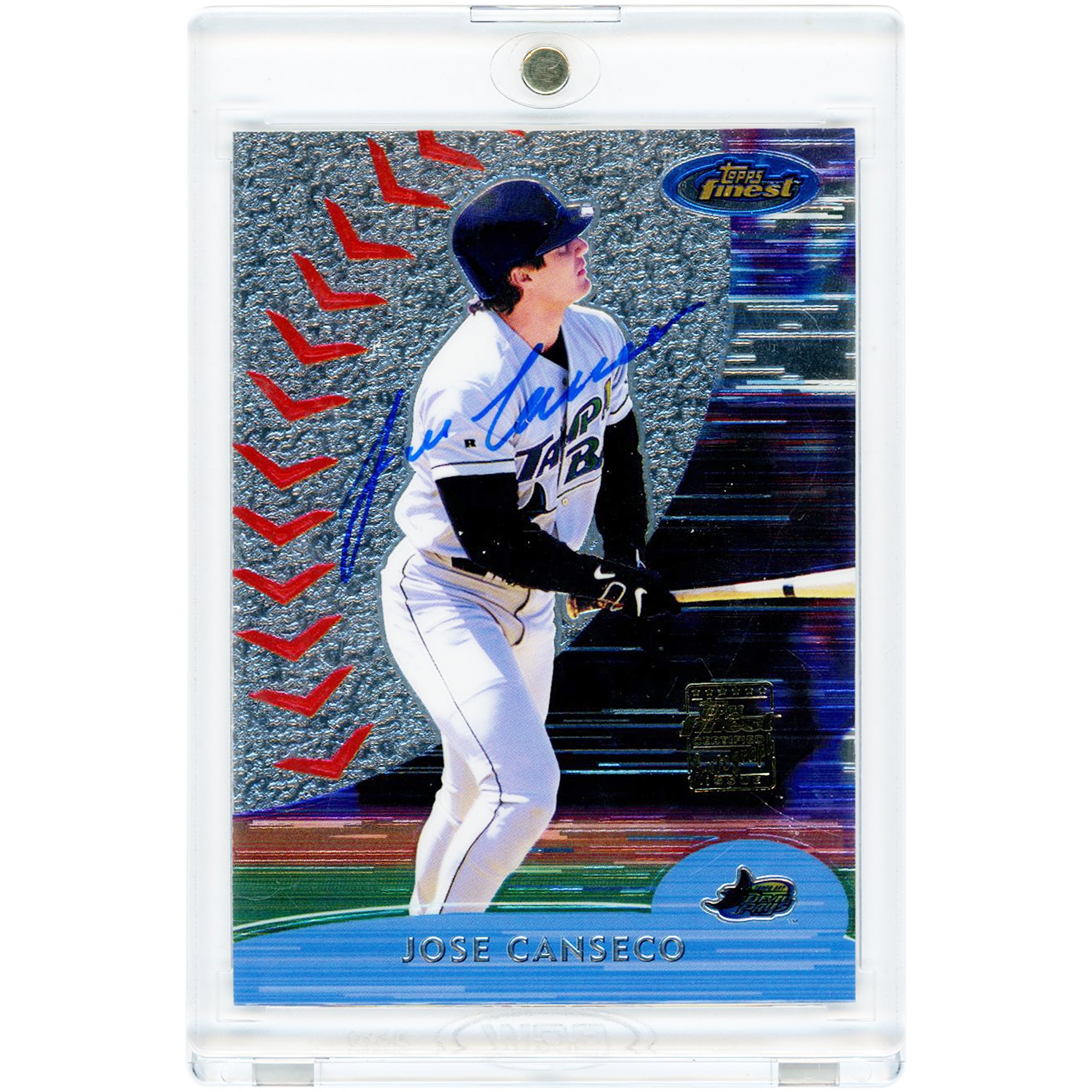 Jose Canseco Tampa Bay Rays Autographed 2000 Topps Finest #73 Card. rookie card picture