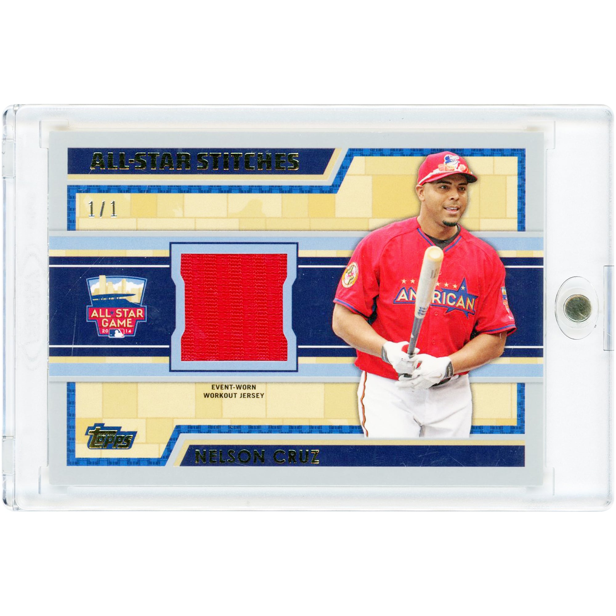 Nelson Cruz Baltimore Orioles 2014 Topps Event Worn '14 MLB All Star Workout Jersey Relic #ASR-NC #1/1 Card. rookie card picture
