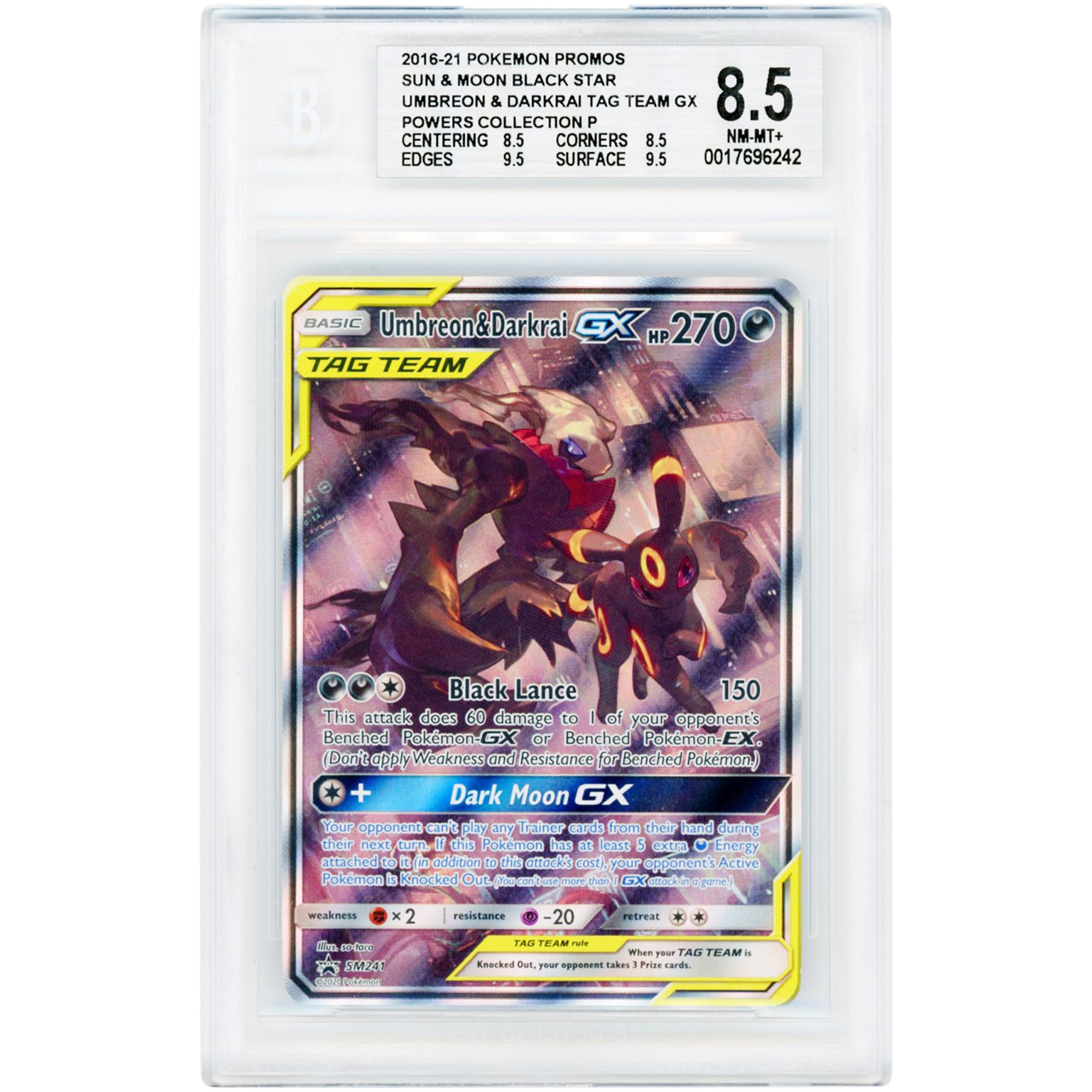 Umbreon & Darkrai GX 2019 Pokemon Sun & Moon Promo #SM241 BGS Authenticated 8.5 Card