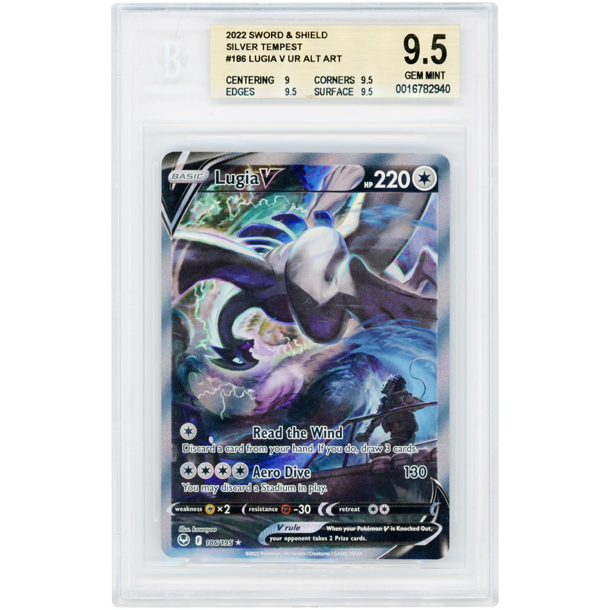 Lugia V 2022 Pokemon Silver Tempest Ultra Rare #186 BGS Authenticated 9.5 Card
