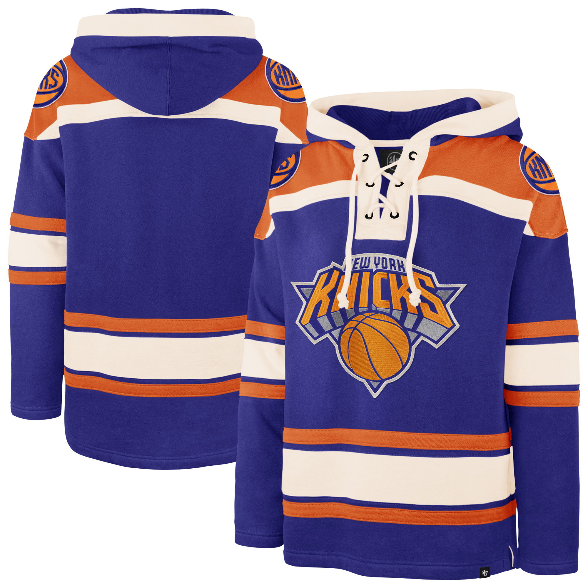 '47 Brand Men's Blue New York Knicks Big Tall Lacer Hoodie - Blue, Orange