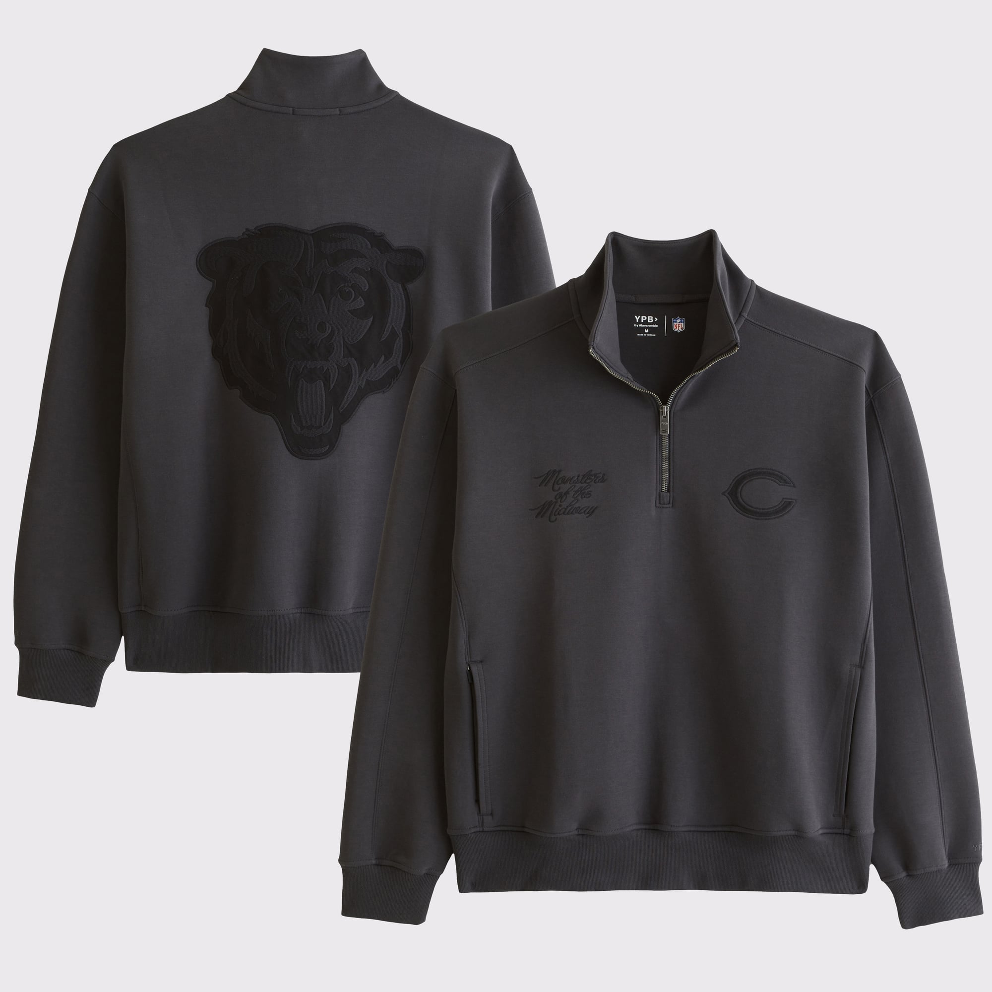 Men's Abercrombie & Fitch Black Chicago Bears YPB neoKNIT MAX Half-Zip Top