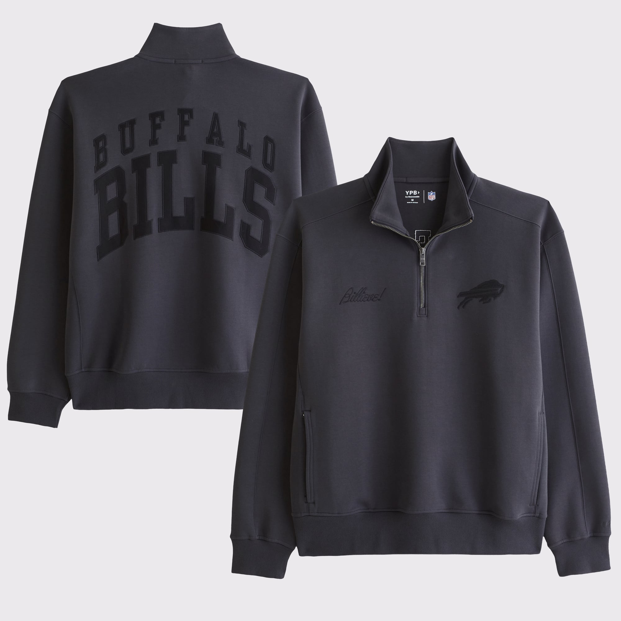 Men's Abercrombie & Fitch Black Buffalo Bills YPB neoKNIT MAX Half-Zip Top