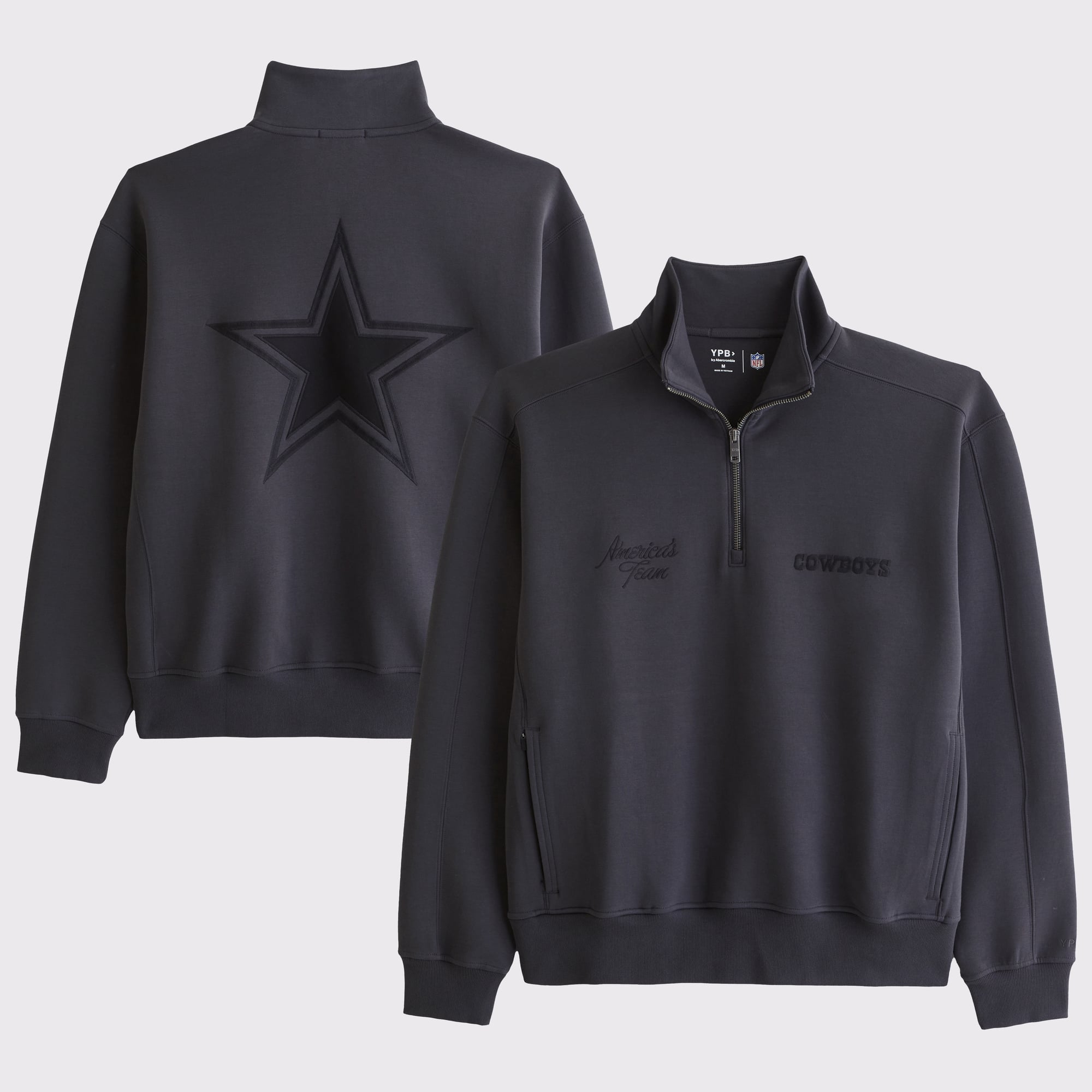 Schwarzes Herren-Top von Abercrombie & Fitch mit Dallas Cowboys-Logo, YPB neoKNIT MAX, halber Reißverschluss