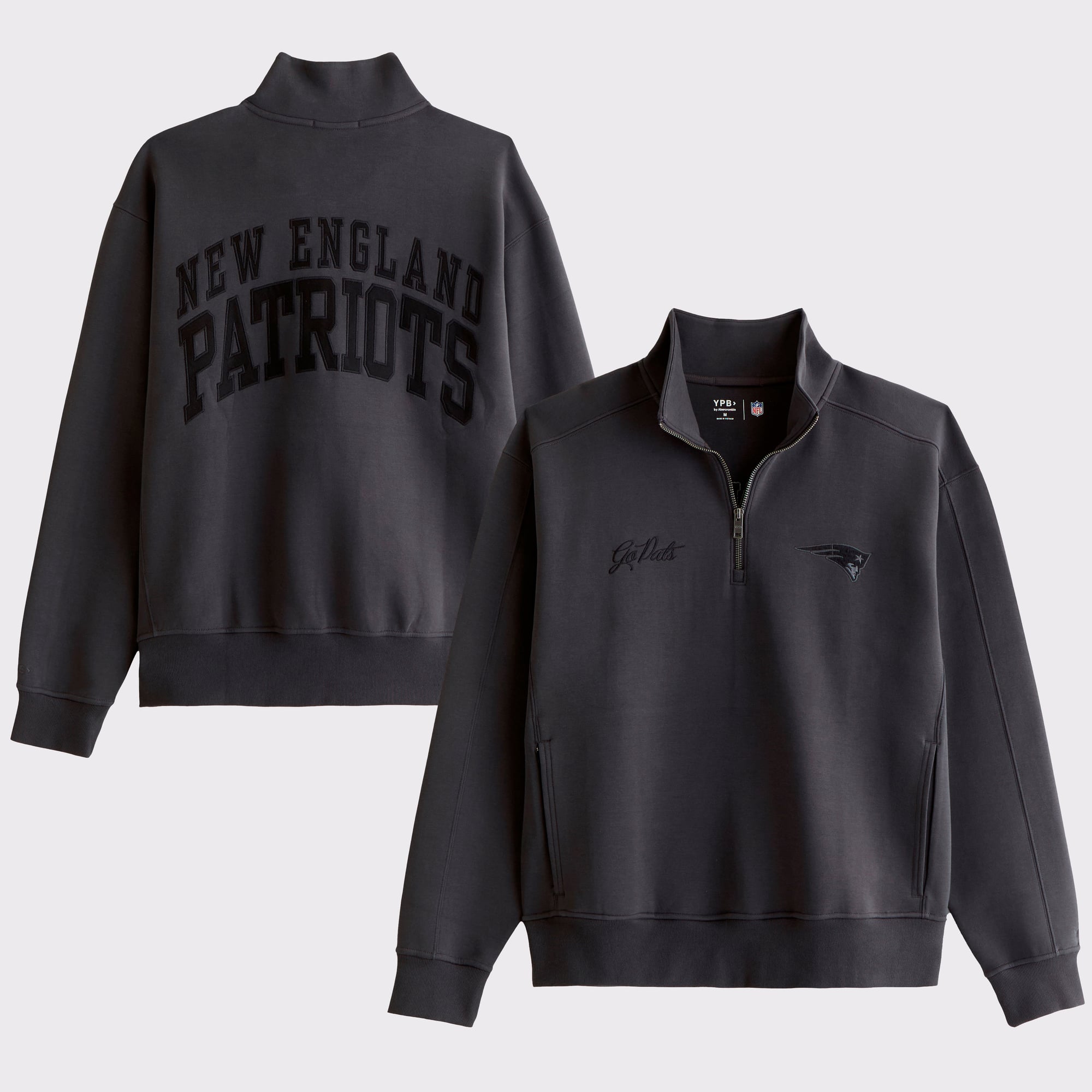 Schwarzes Herren-Top von Abercrombie & Fitch mit New England Patriots-Logo, YPB neoKNIT MAX, halber Reißverschluss