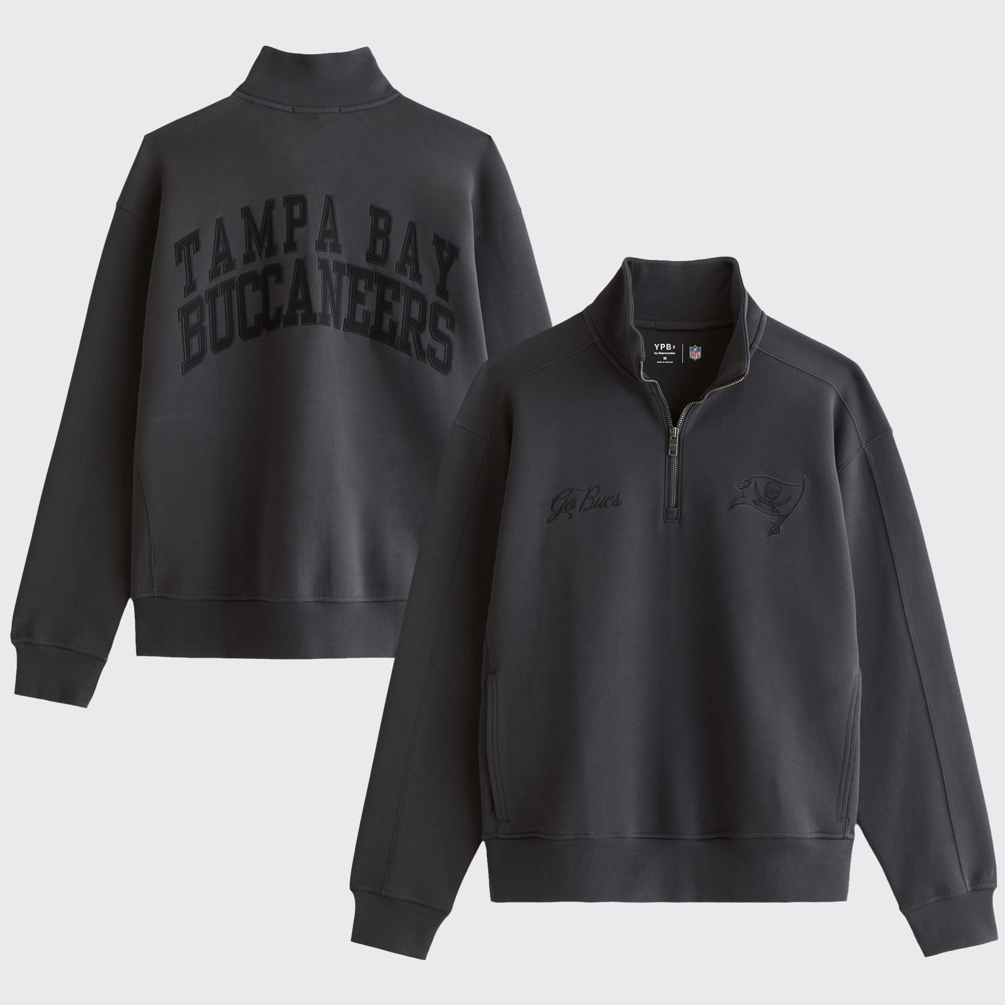 Camiseta negra de manga larga con media cremallera YPB neoKNIT MAX de los Tampa Bay Buccaneers de Abercrombie & Fitch para hombre.