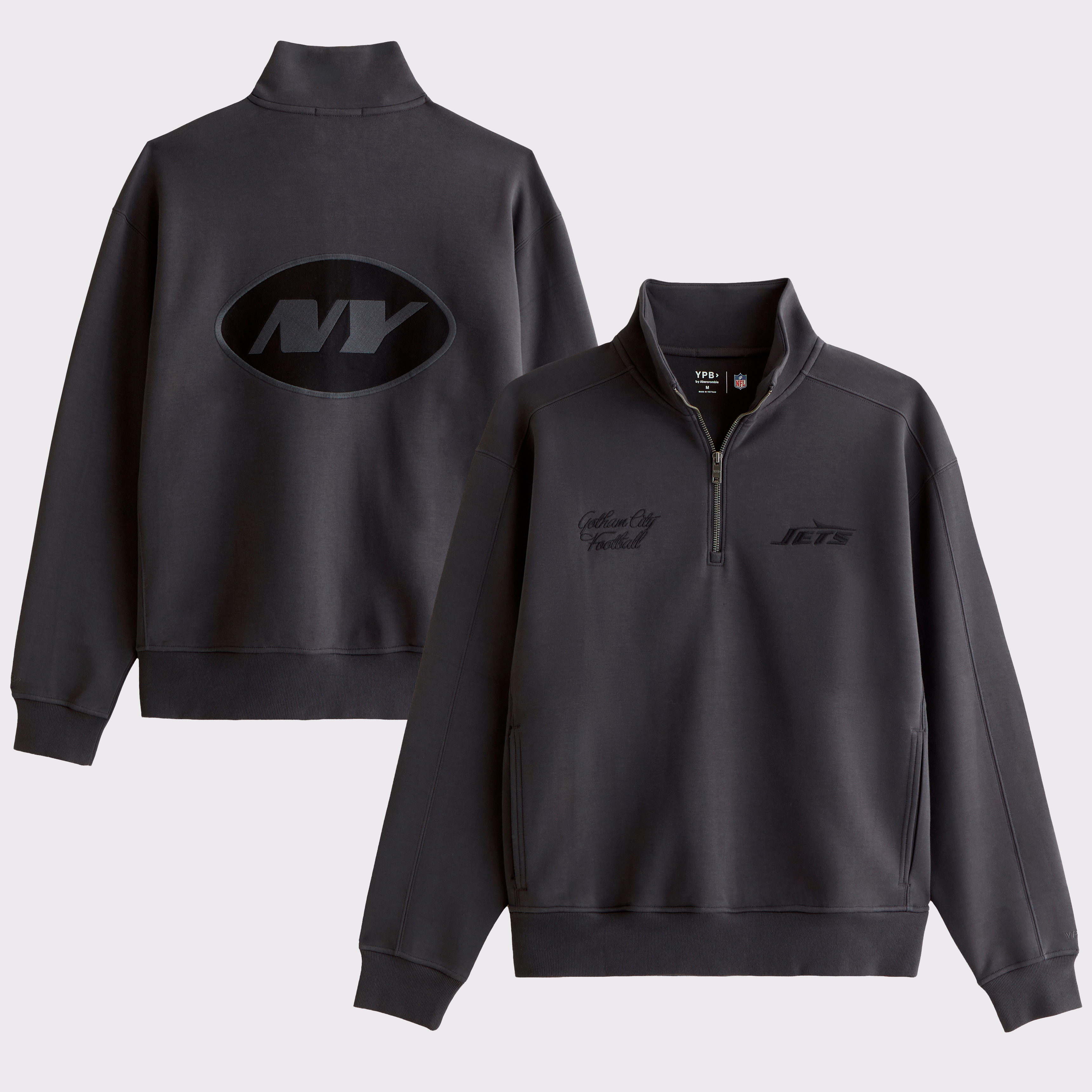 Men's Abercrombie & Fitch Black New York Jets YPB neoKNIT MAX Half-Zip Top