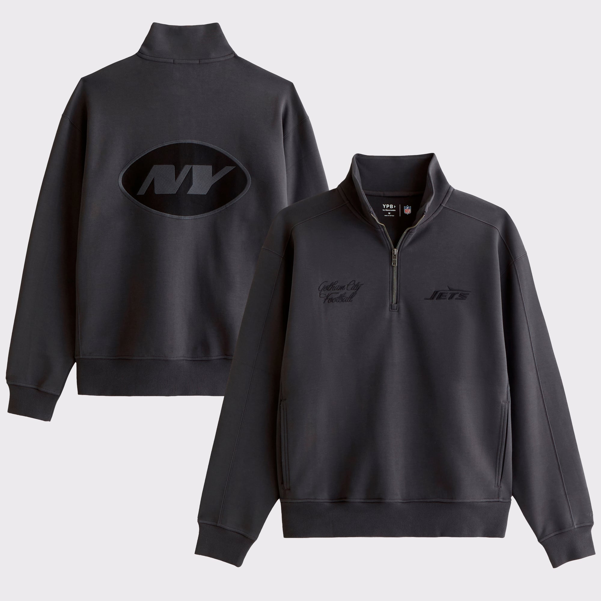 Schwarzes Herren-Top von Abercrombie & Fitch, New York Jets YPB neoKNIT MAX, mit halbem Reißverschluss