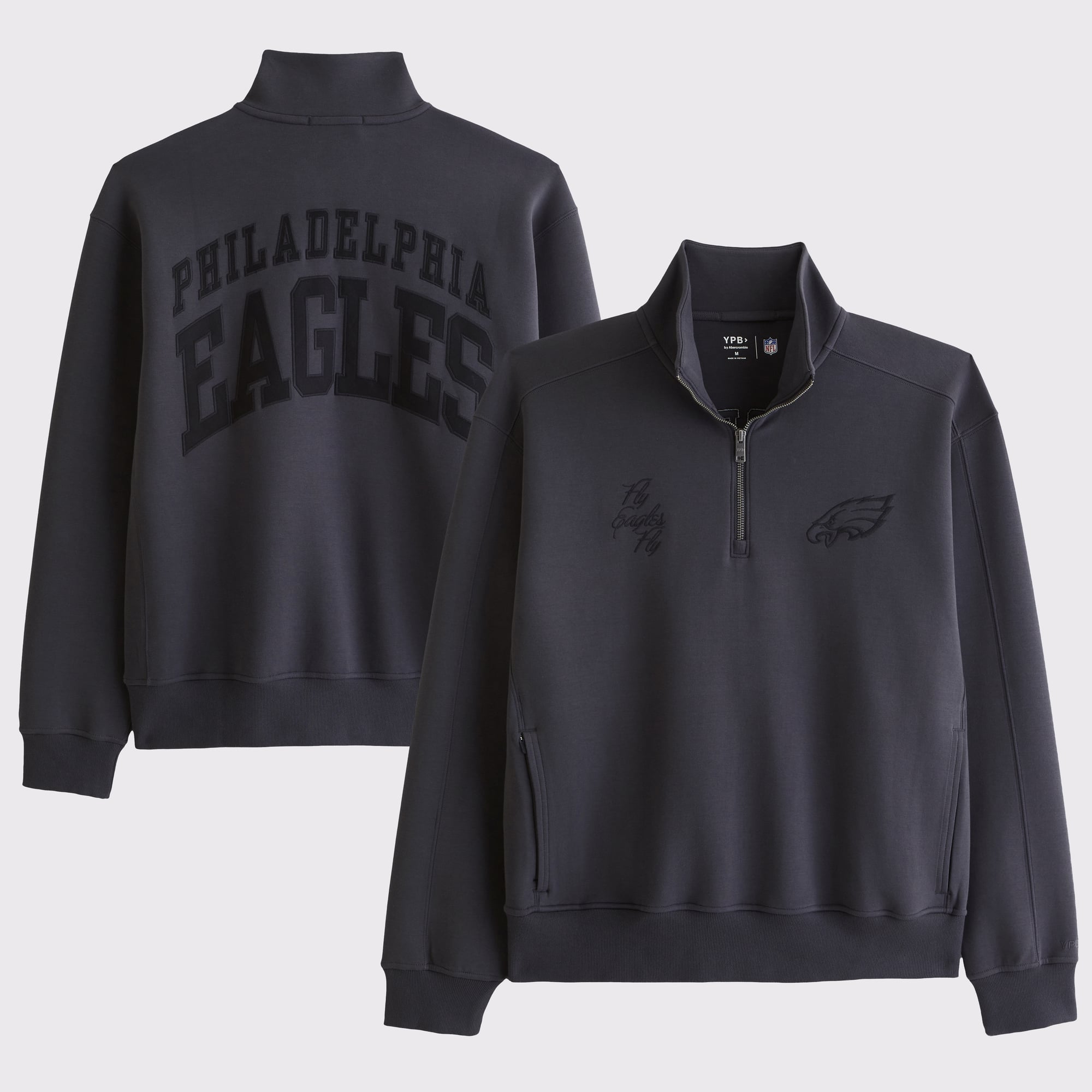 Camiseta de manga larga con media cremallera YPB neoKNIT MAX para hombre de Abercrombie & Fitch, color negro, con los Philadelphia Eagles.