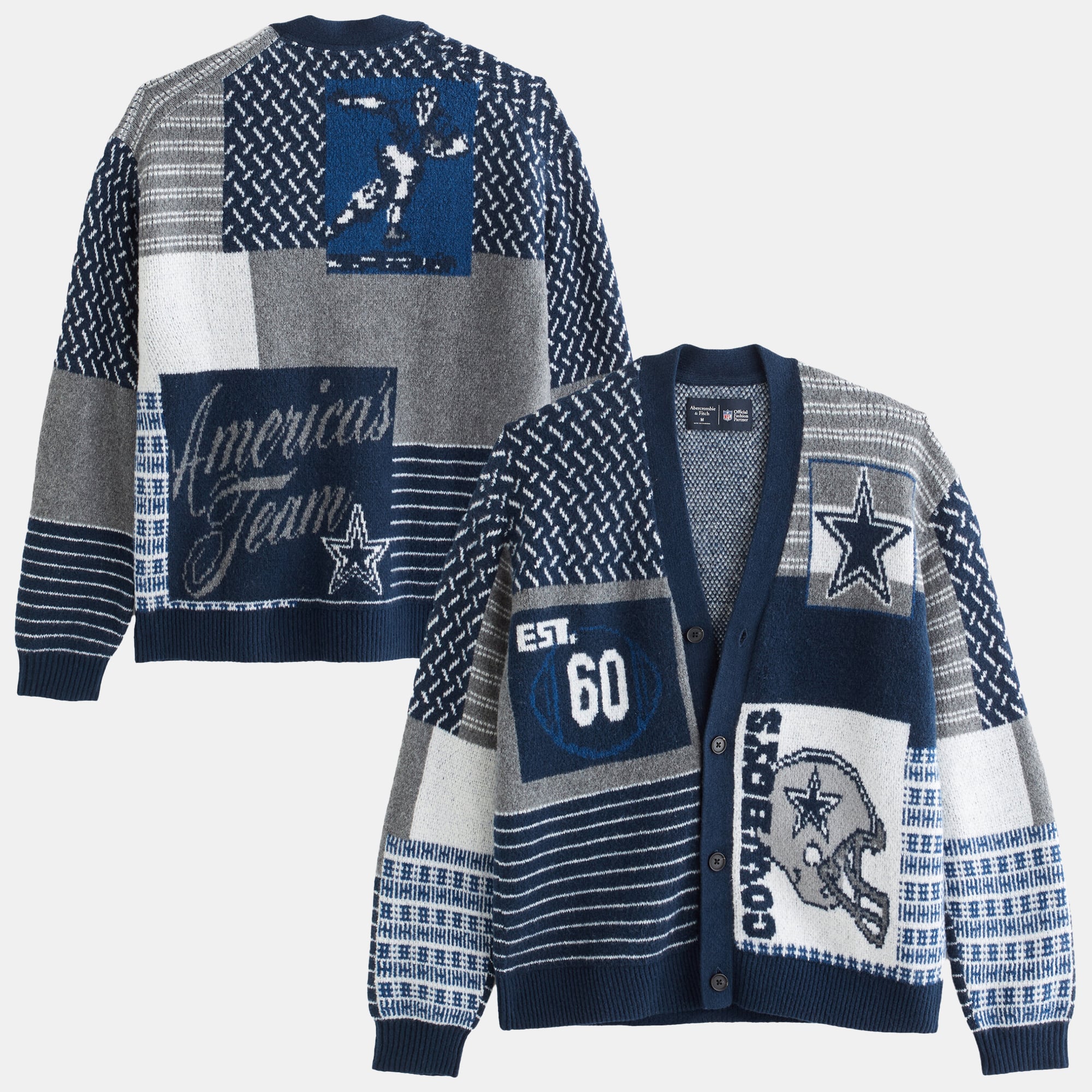 Herren-Cardigan von Abercrombie & Fitch in Marineblau mit Dallas Cowboys-Motiv