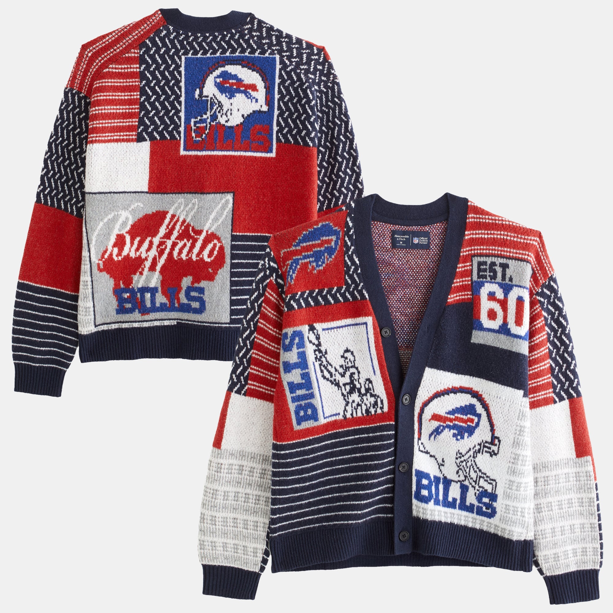 Herren-Cardigan von Abercrombie & Fitch mit rotem Buffalo Bills-Logo