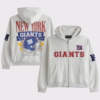 Men's Abercrombie & Fitch Gray New York Giants Fleece Full-Zip Hoodie