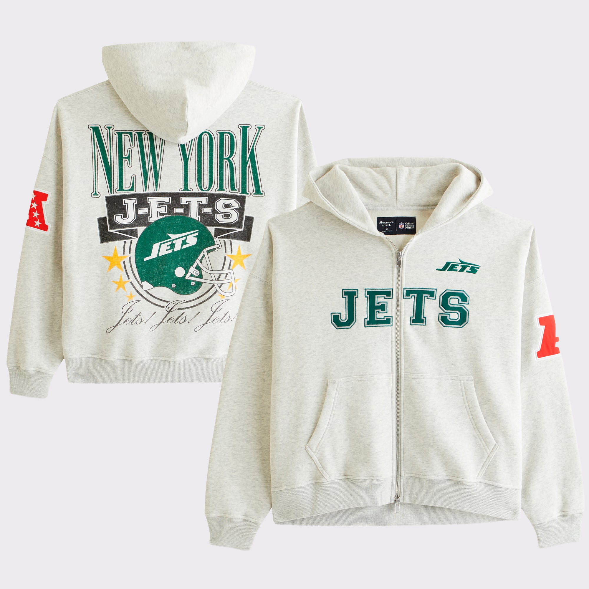 Sweat à capuche zippé en polaire grise Abercrombie & Fitch pour homme, New York Jets