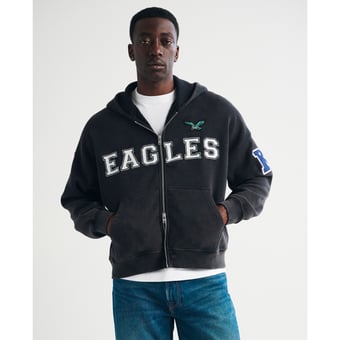Men's Abercrombie & Fitch Black Philadelphia Eagles Fleece Full-Zip Hoodie