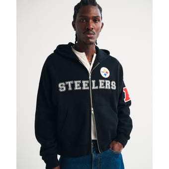 Men's Abercrombie & Fitch Black Pittsburgh Steelers Fleece Full-Zip Hoodie