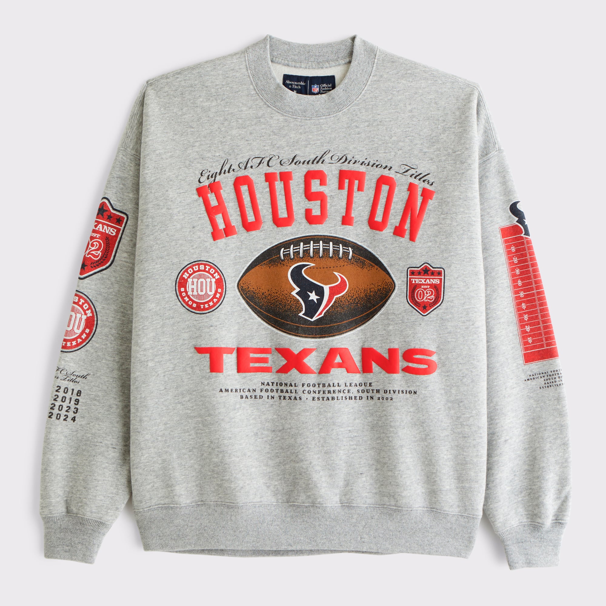 Abercrombie & Fitch Herren-Fleece-Sweatshirt in Grau mit Houston Texans-Logo