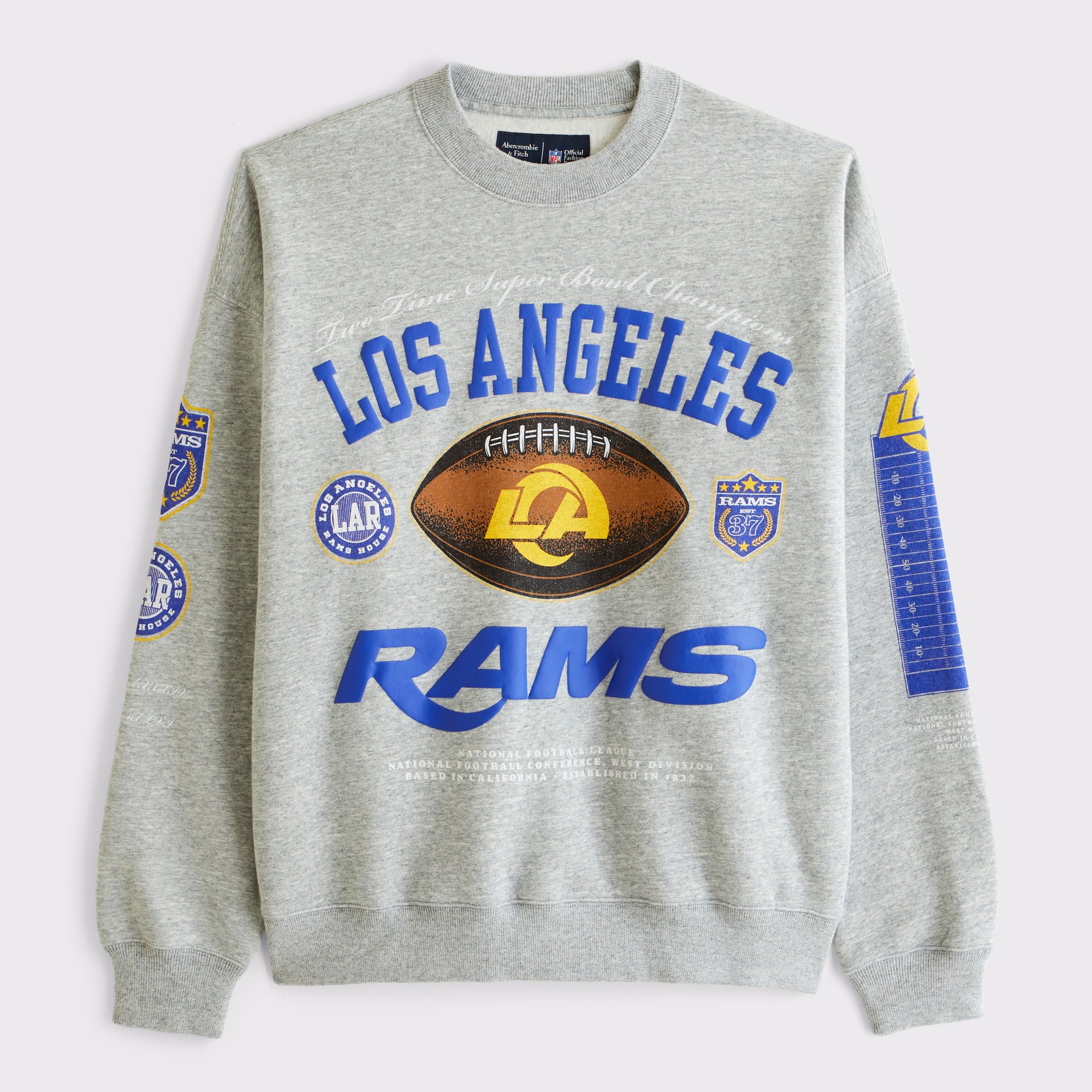 Abercrombie & Fitch Herren-Fleece-Sweatshirt in Grau mit Los Angeles Rams-Logo