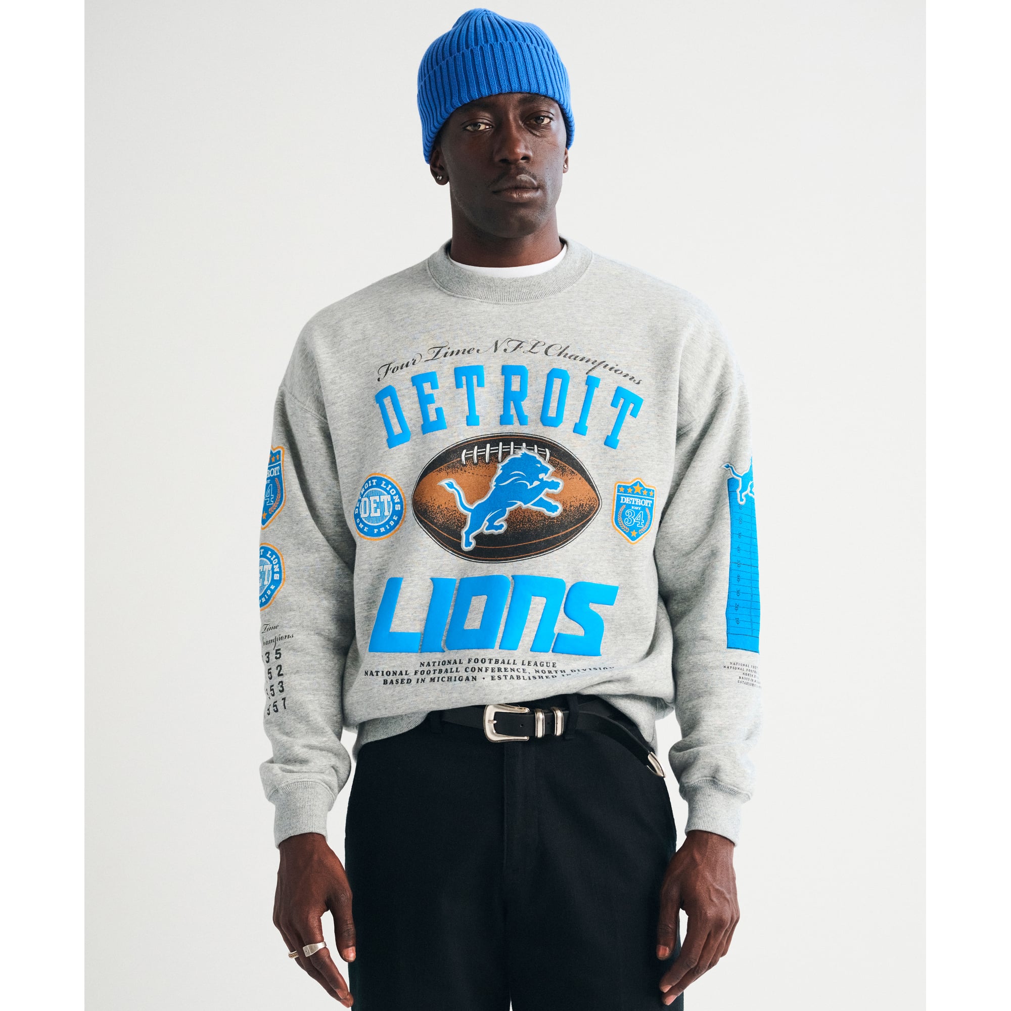 Abercrombie & Fitch Herren-Fleece-Sweatshirt in Grau mit Detroit Lions-Logo