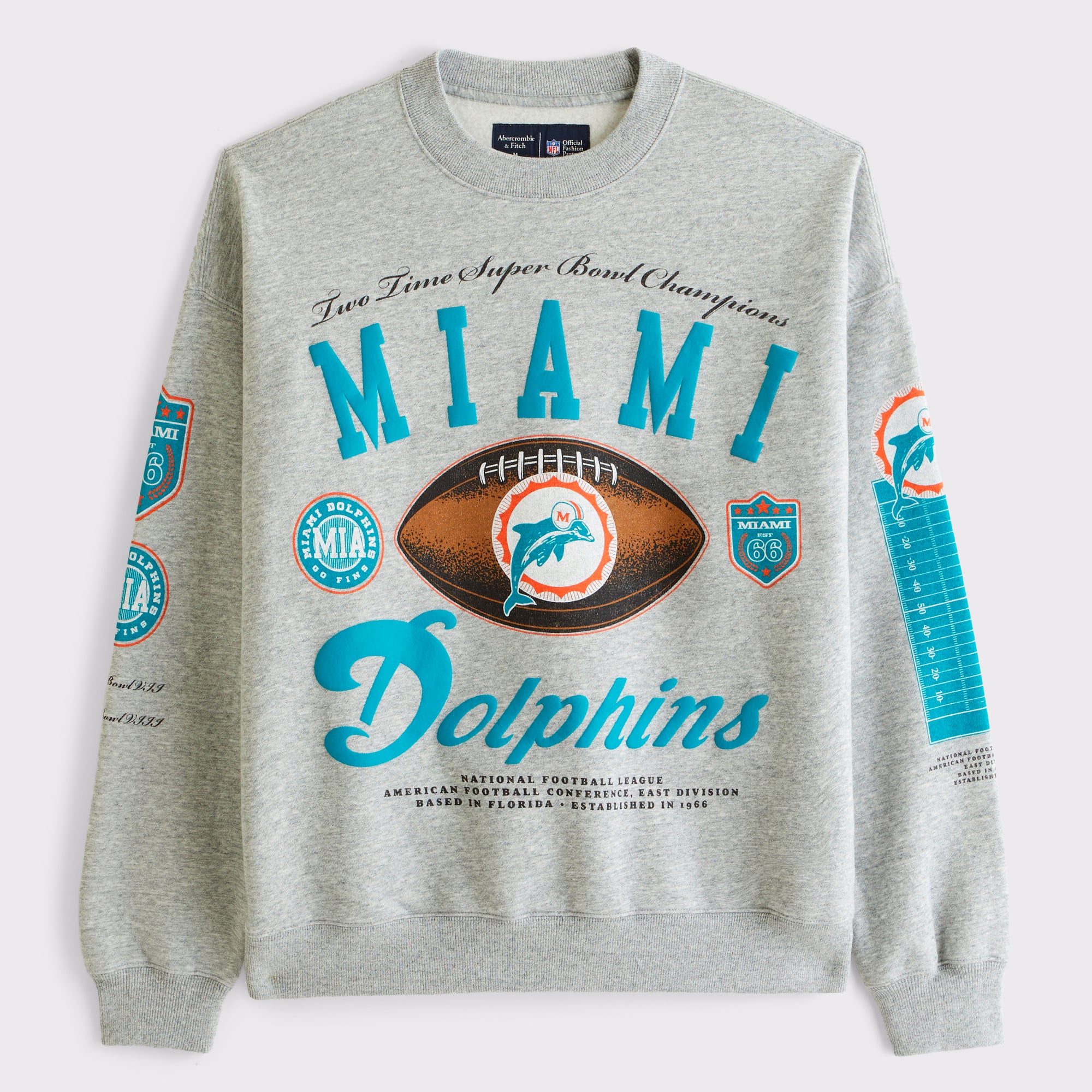 Abercrombie & Fitch Herren-Fleece-Sweatshirt in Grau mit Miami Dolphins-Motiv