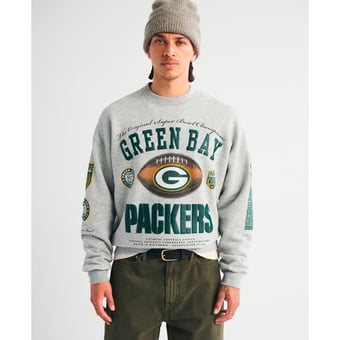 Men's Abercrombie & Fitch Gray Green Bay Packers Fleece Sweatshirt