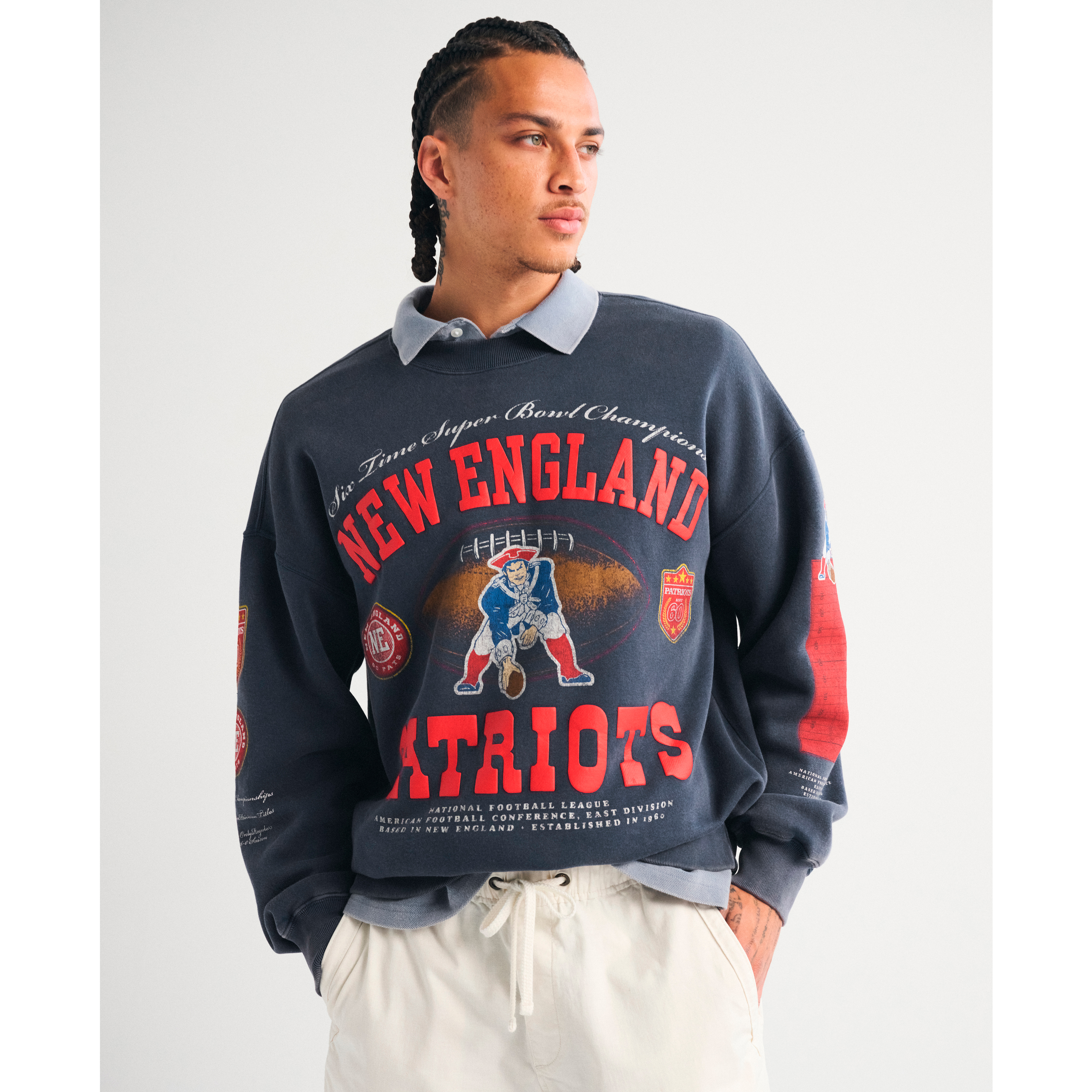 Men’s Abercrombie & Fitch Navy New England Patriots Fleece Sweatshirt Men’s Abercrombie & Fitch Navy New England Patriots Fleece Sweatshirt