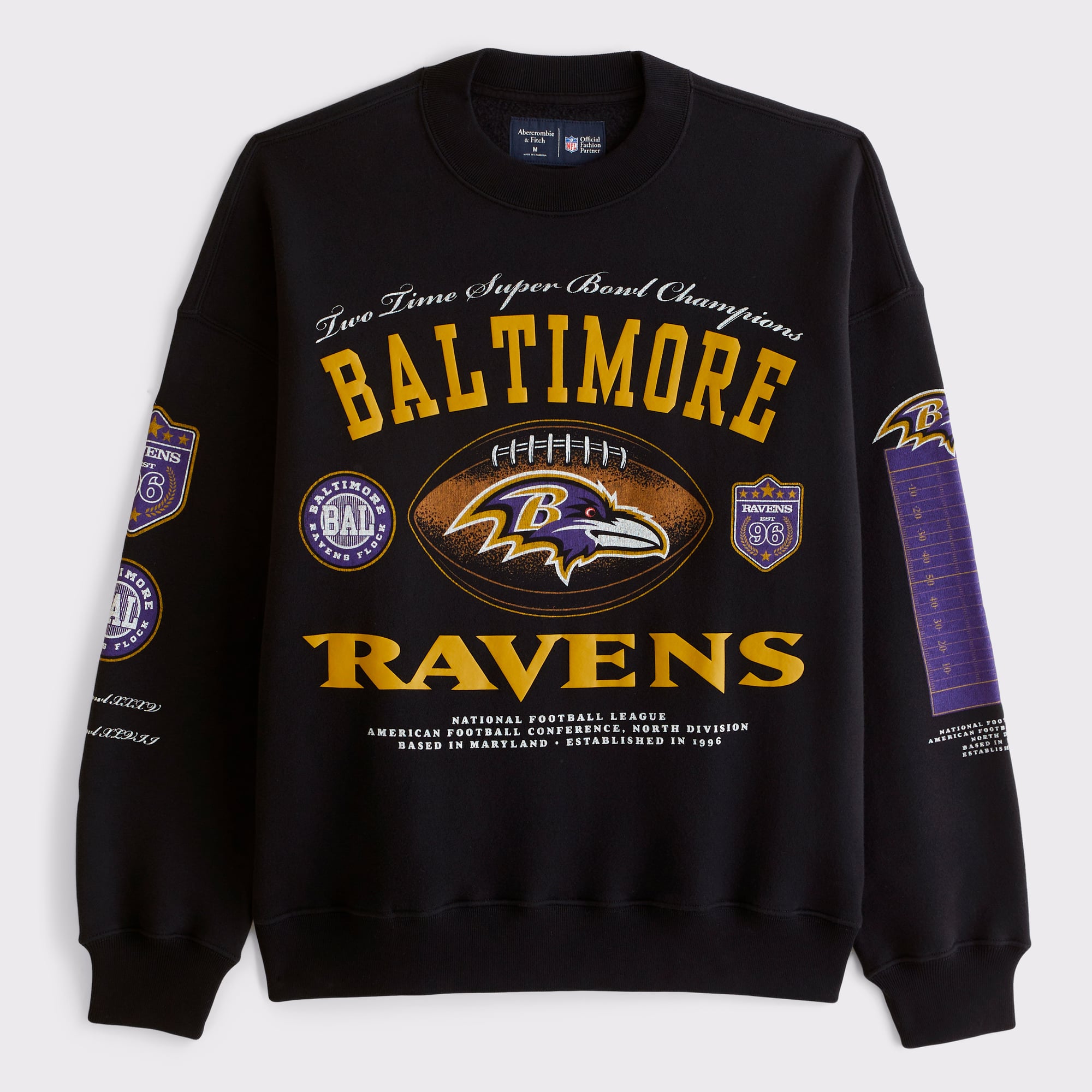 Schwarzes Herren-Fleece-Sweatshirt von Abercrombie & Fitch mit Baltimore Ravens-Logo