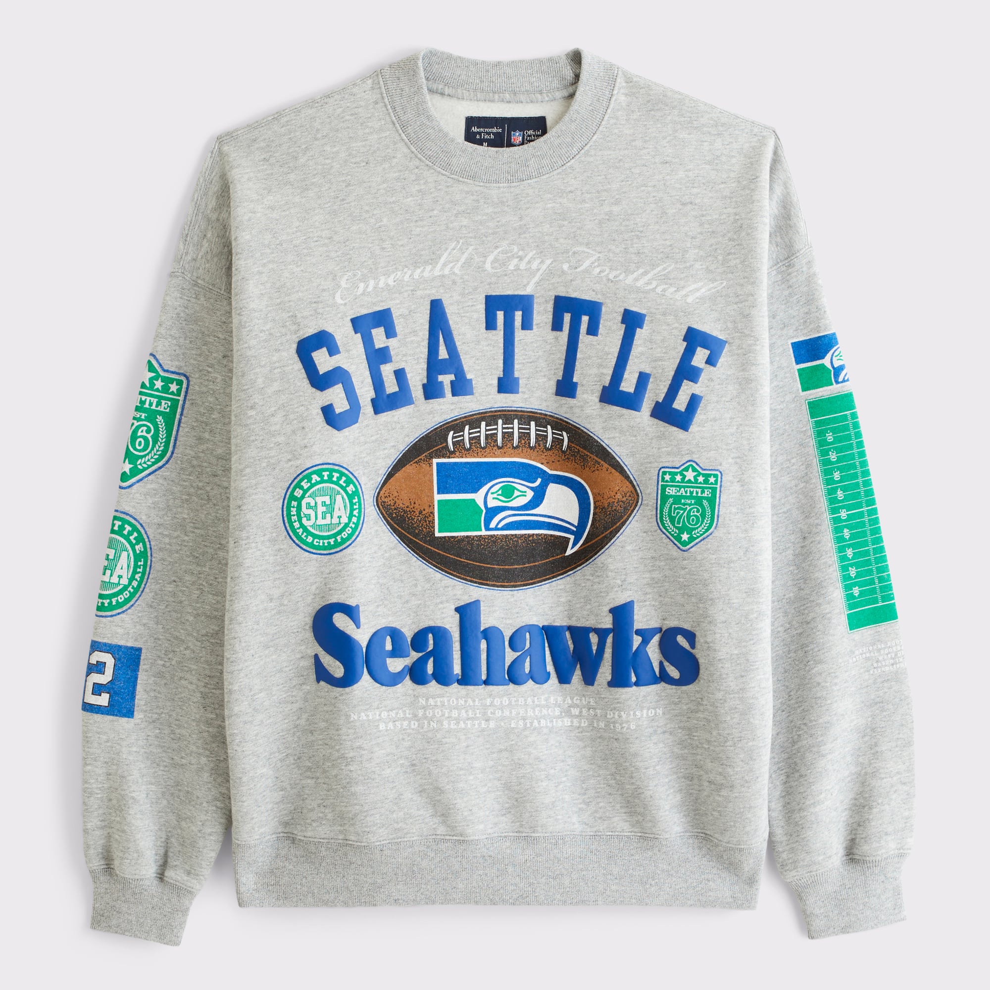 Abercrombie & Fitch Herren-Fleece-Sweatshirt in Grau mit Seattle Seahawks-Motiv