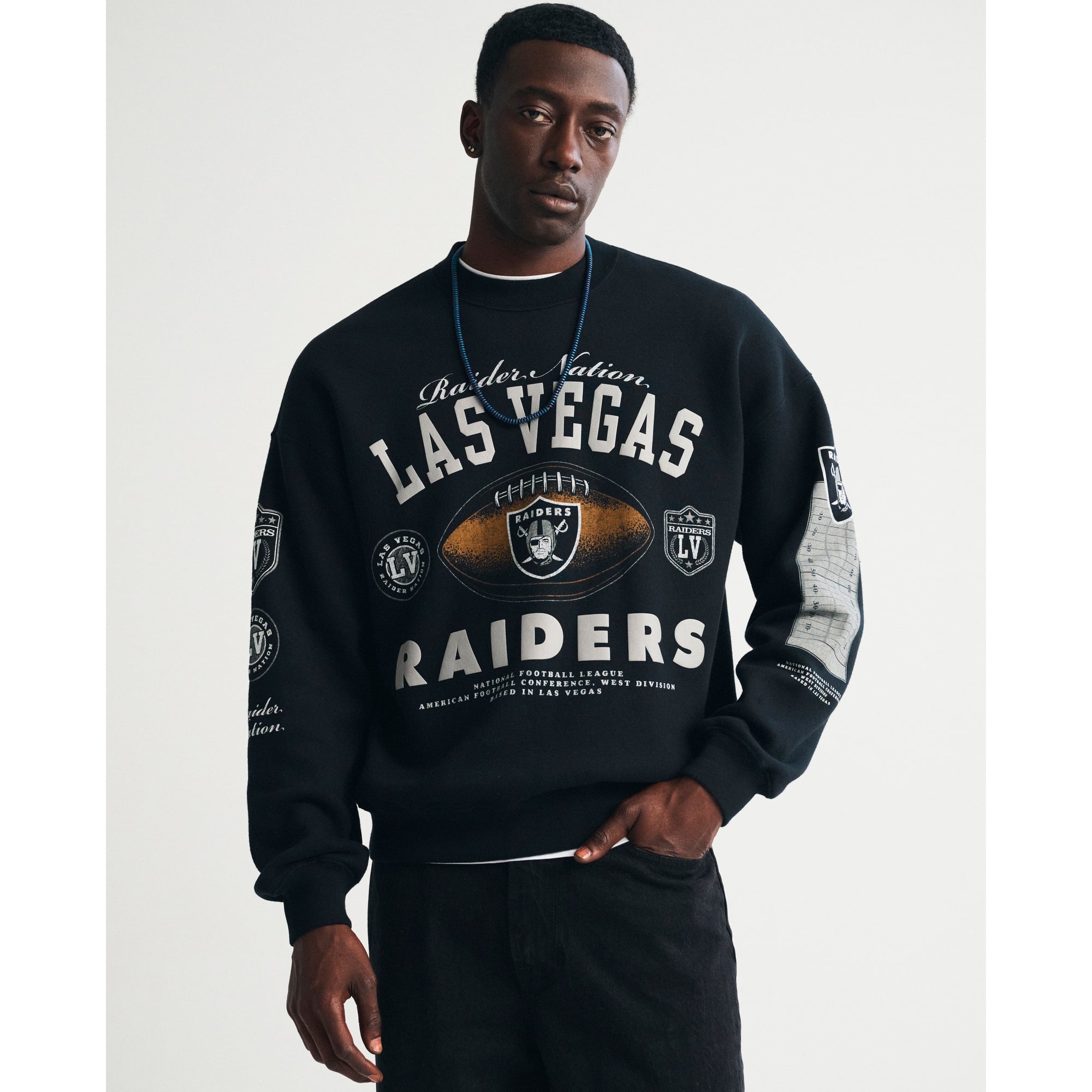 Schwarzes Herren-Fleece-Sweatshirt von Abercrombie & Fitch mit Las Vegas Raiders-Motiv