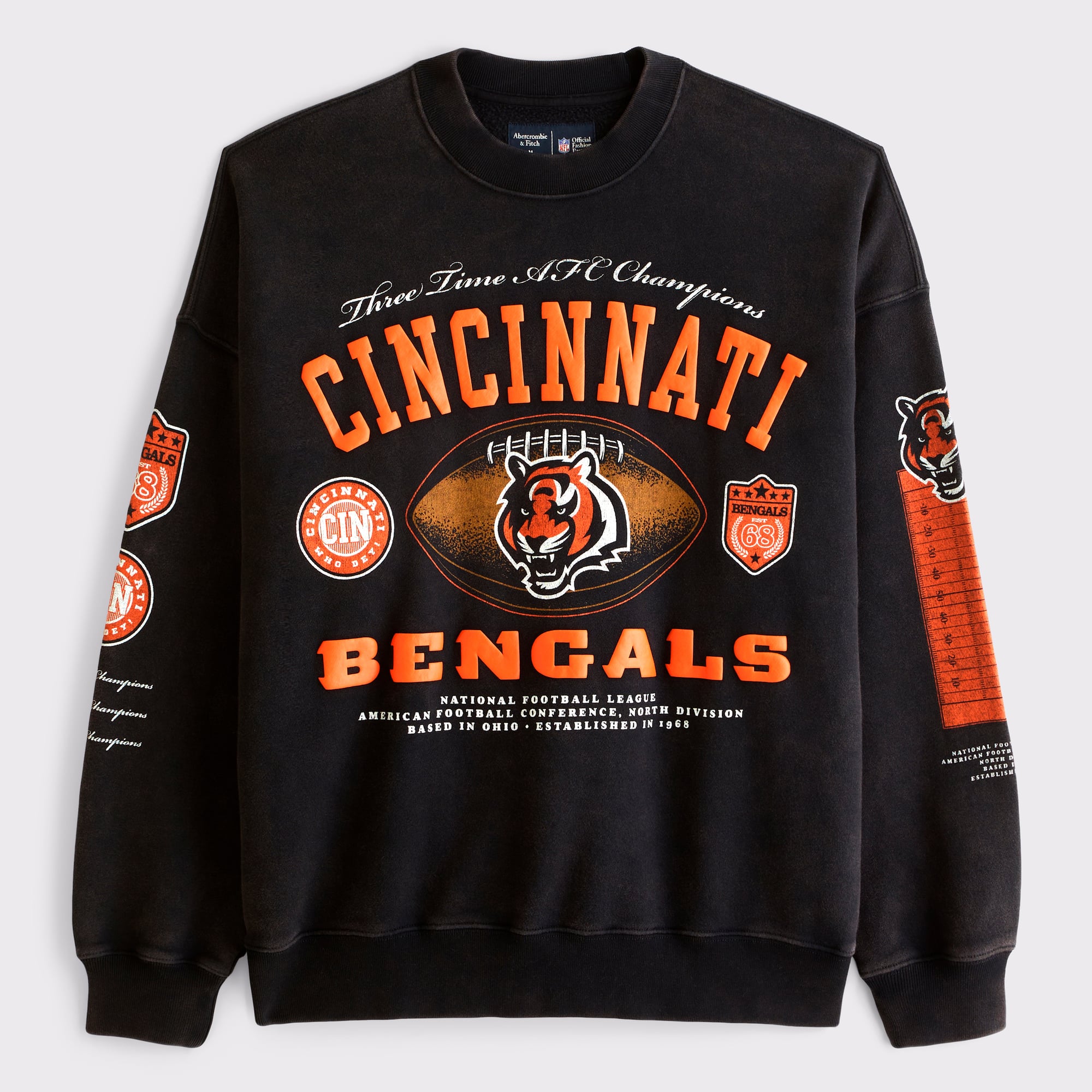 Schwarzes Herren-Fleece-Sweatshirt von Abercrombie & Fitch mit Cincinnati Bengals-Logo