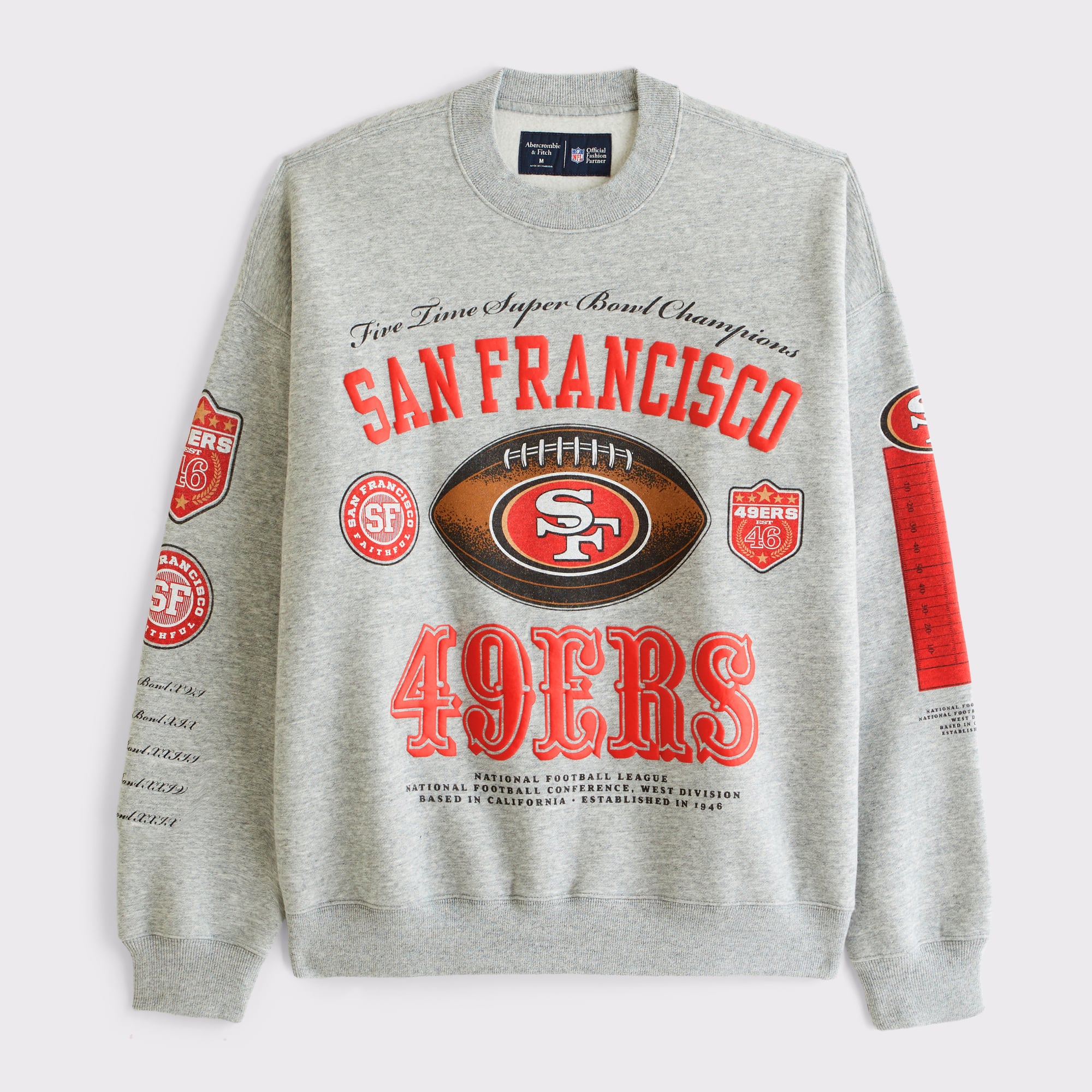 Abercrombie & Fitch Herren-Fleece-Sweatshirt in Grau mit San Francisco 49ers-Logo
