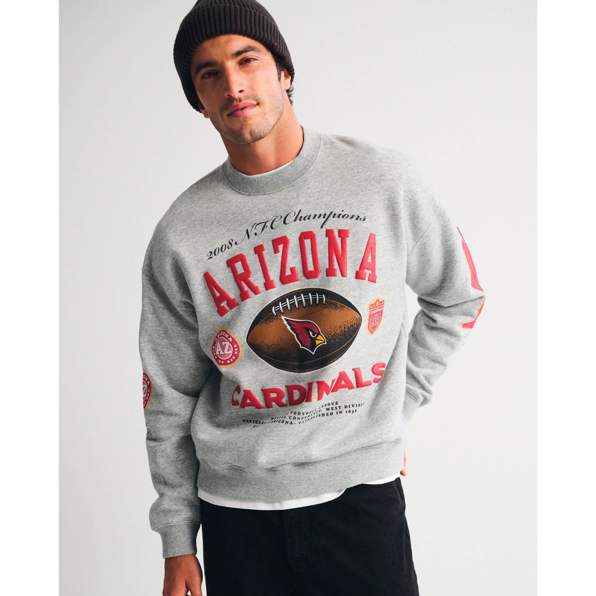 Abercrombie & Fitch Herren-Fleece-Sweatshirt in Grau mit Arizona Cardinals-Logo