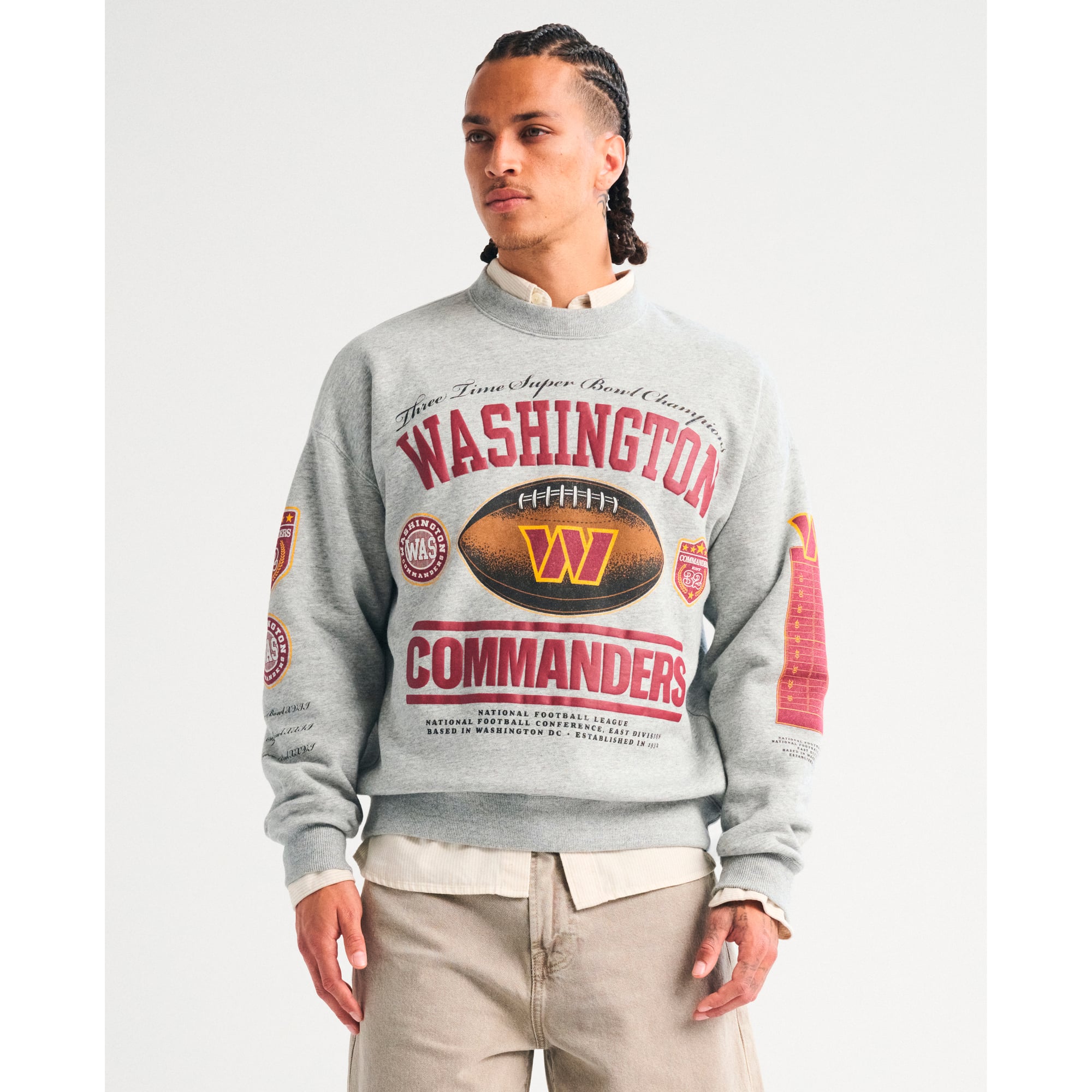 Abercrombie & Fitch Herren-Fleece-Sweatshirt in Grau mit Washington Commanders-Motiv