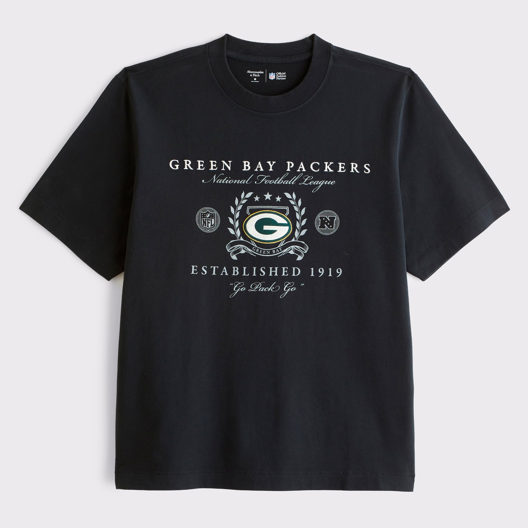 Abercrombie & Fitch Herren-T-Shirt in Schwarz mit Green Bay Packers Premium-Qualität und schwerem Material