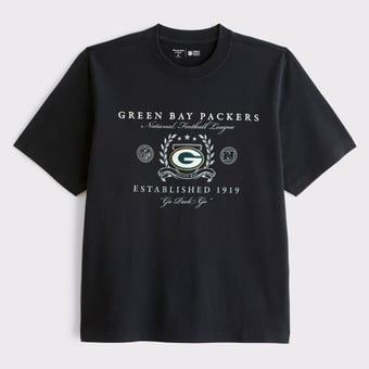 Men's Abercrombie & Fitch Black Green Bay Packers Premium Heavyweight T-Shirt