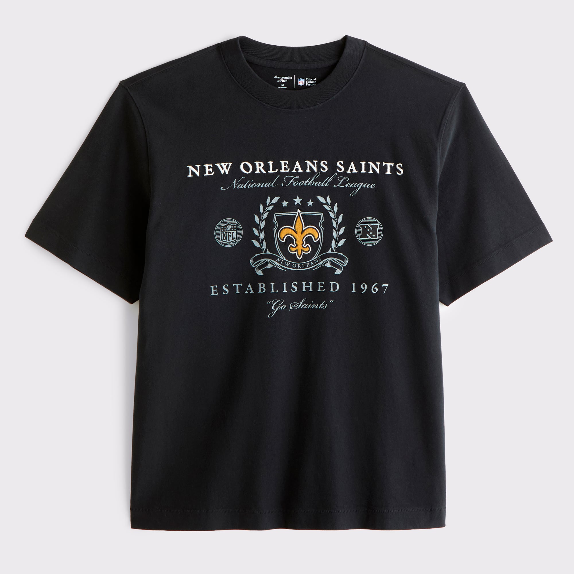 Camiseta negra de peso pesado de los New Orleans Saints de Abercrombie & Fitch para hombre.