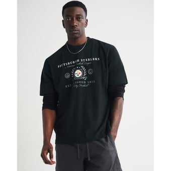 Men's Abercrombie & Fitch Black Pittsburgh Steelers Premium Heavyweight T-Shirt