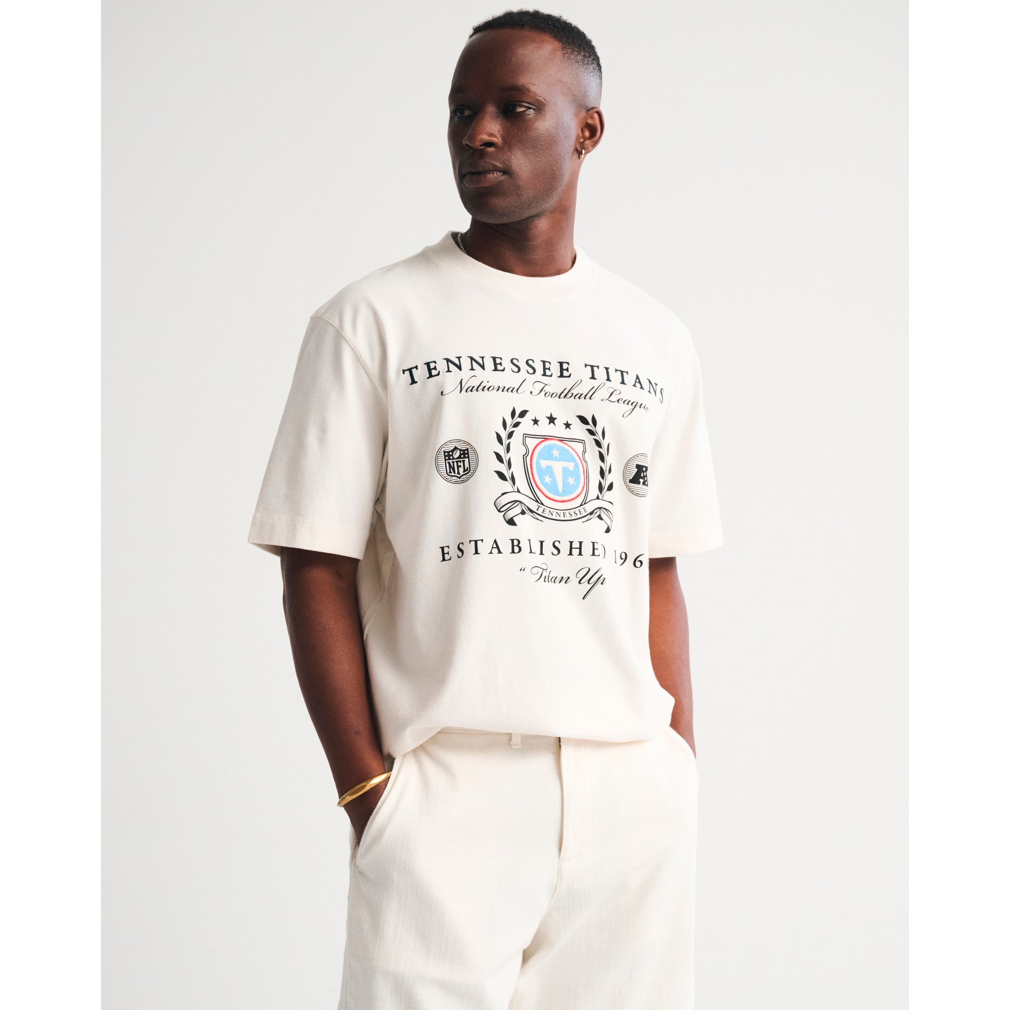 Men's Abercrombie & Fitch Cream Tennessee Titans Premium Heavyweight T-Shirt