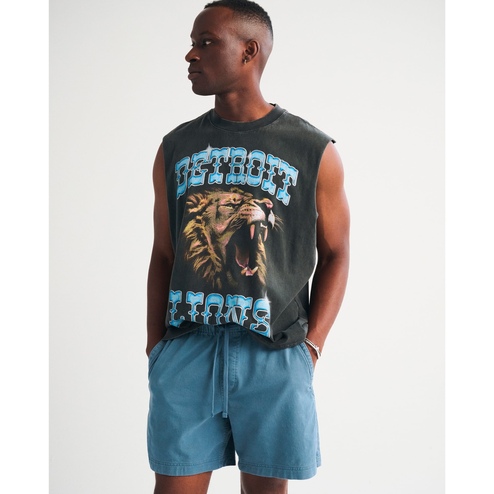 Men's Abercrombie & Fitch Black Detroit Lions Tank Top