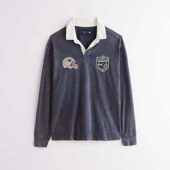 Men's Abercrombie & Fitch  Blue New England Patriots Heavyweight Knit Rugby Shirt