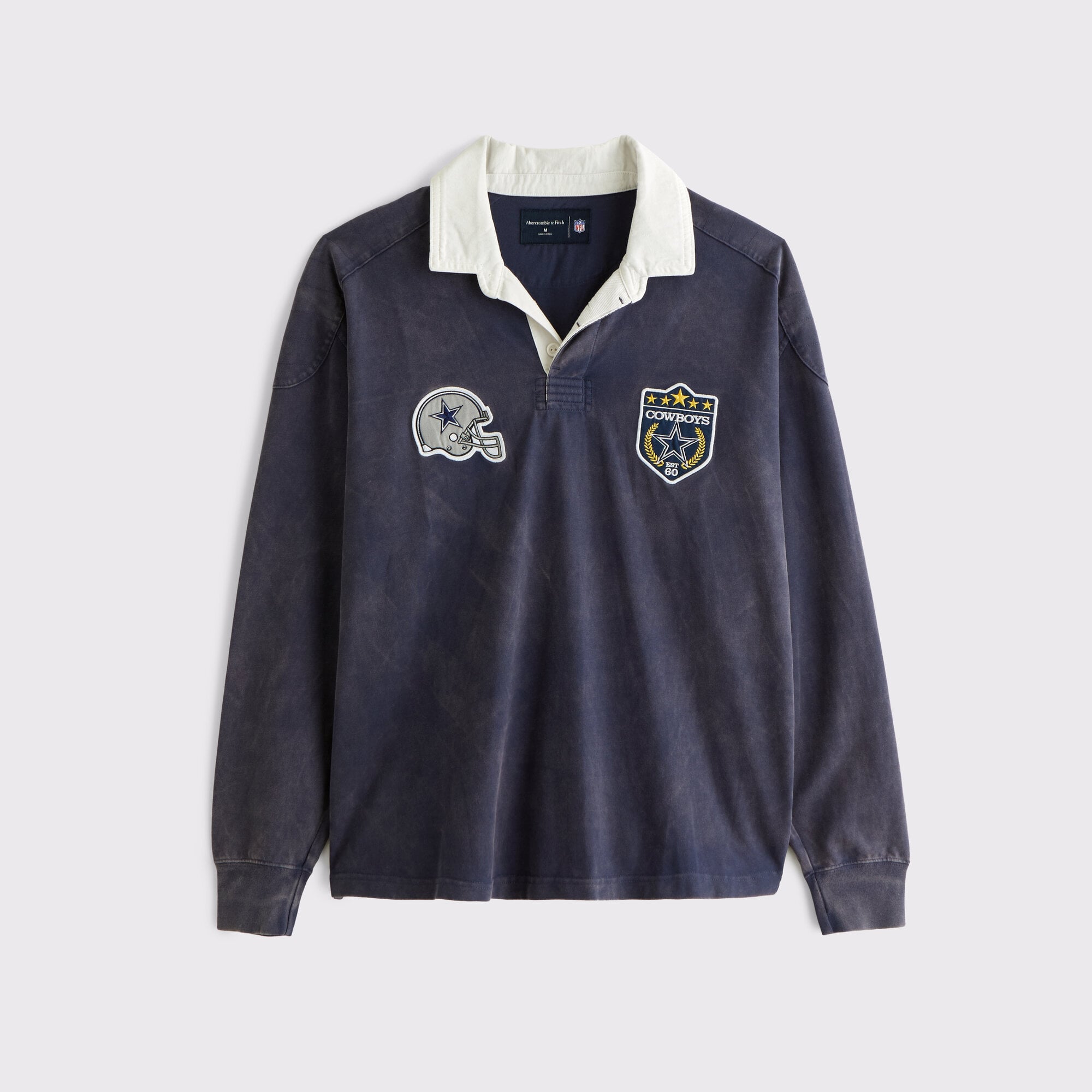Abercrombie & Fitch Herren-Rugbyshirt aus schwerem Strick in Blau mit Dallas Cowboys-Logo