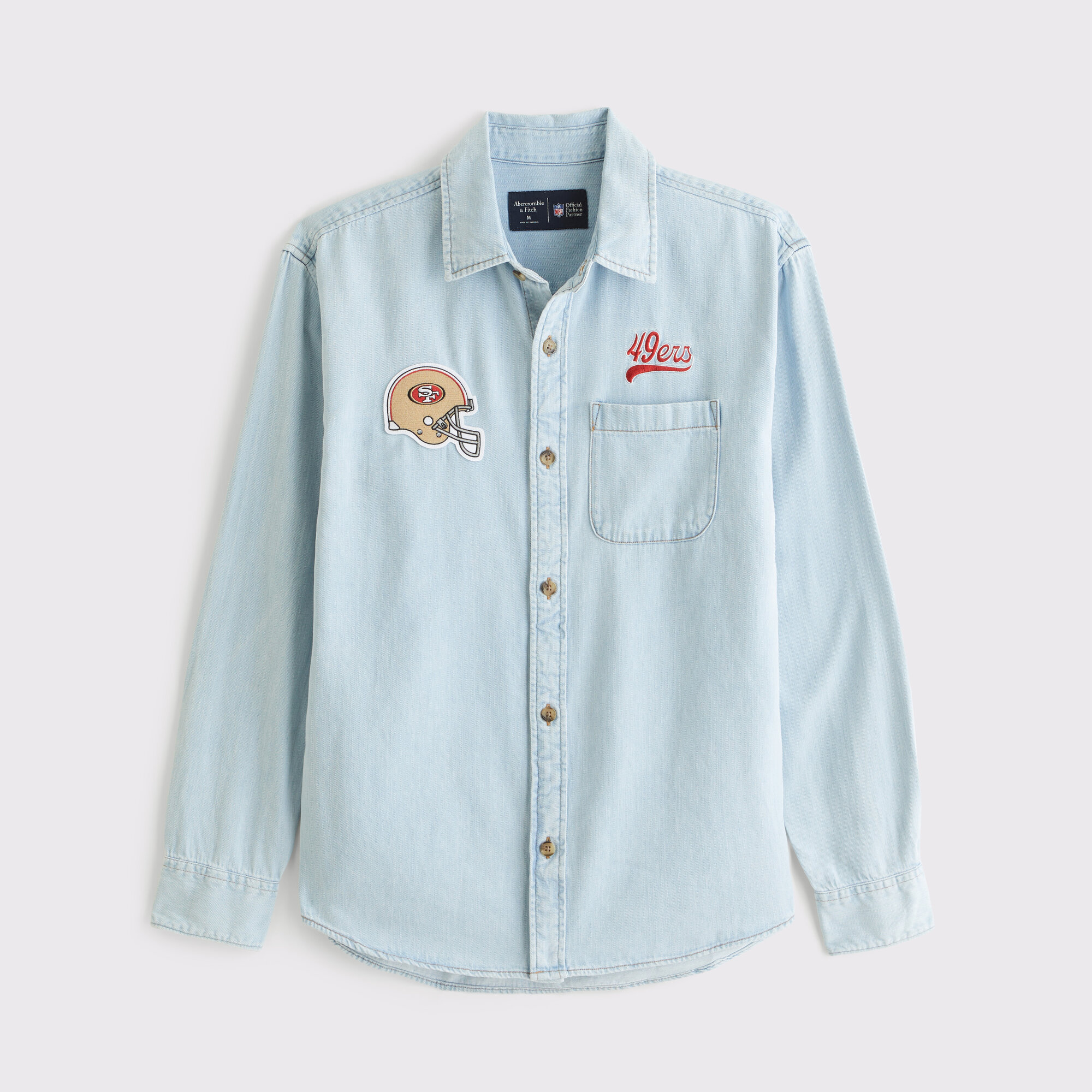 Men's Abercrombie & Fitch Light Blue San Francisco 49ers Denim Long Sleeve Button-Up Shirt