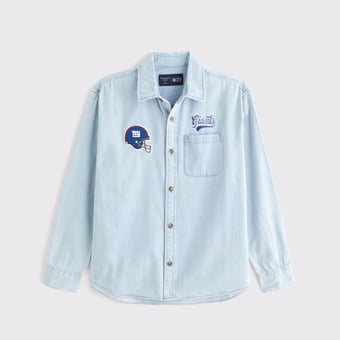 Men's Abercrombie & Fitch Blue New York Giants Denim Long Sleeve Button-Up Shirt